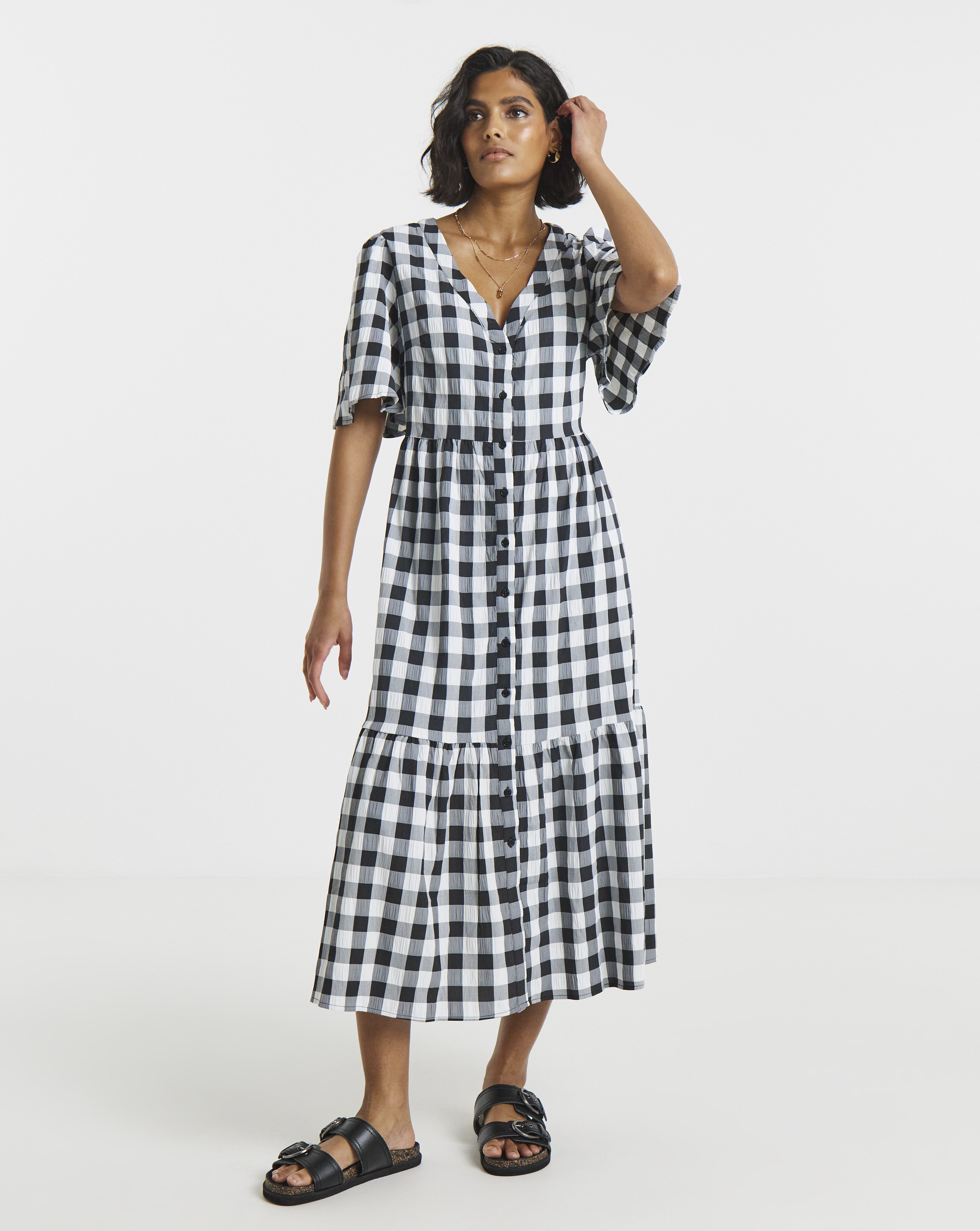 Simply Be - Women's Gingham Midi Dress - Size 14 - Mono check - 56% Cotton 43% Polyester 1% Elastane