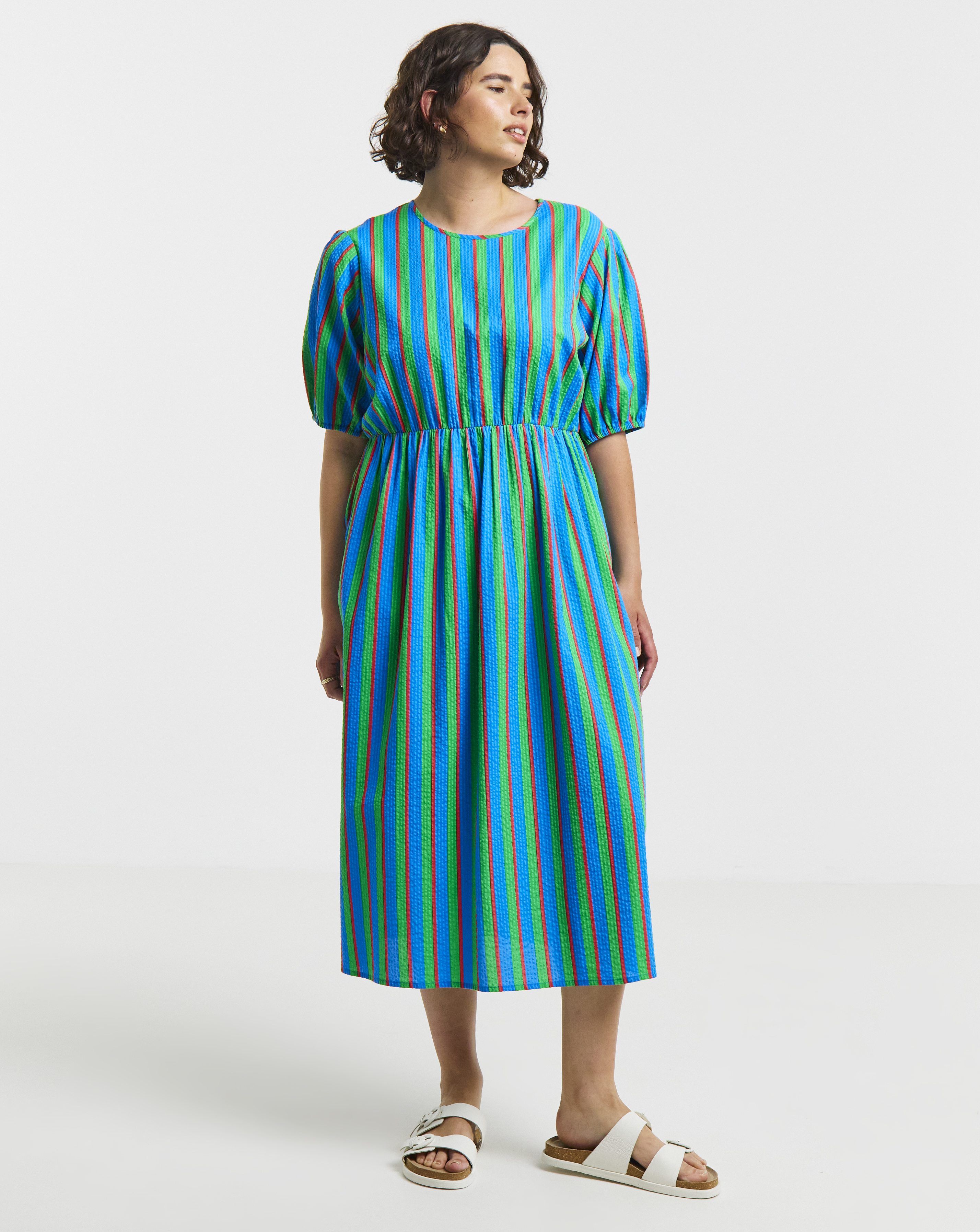 New In - Seersucker Stripe Midi Dress