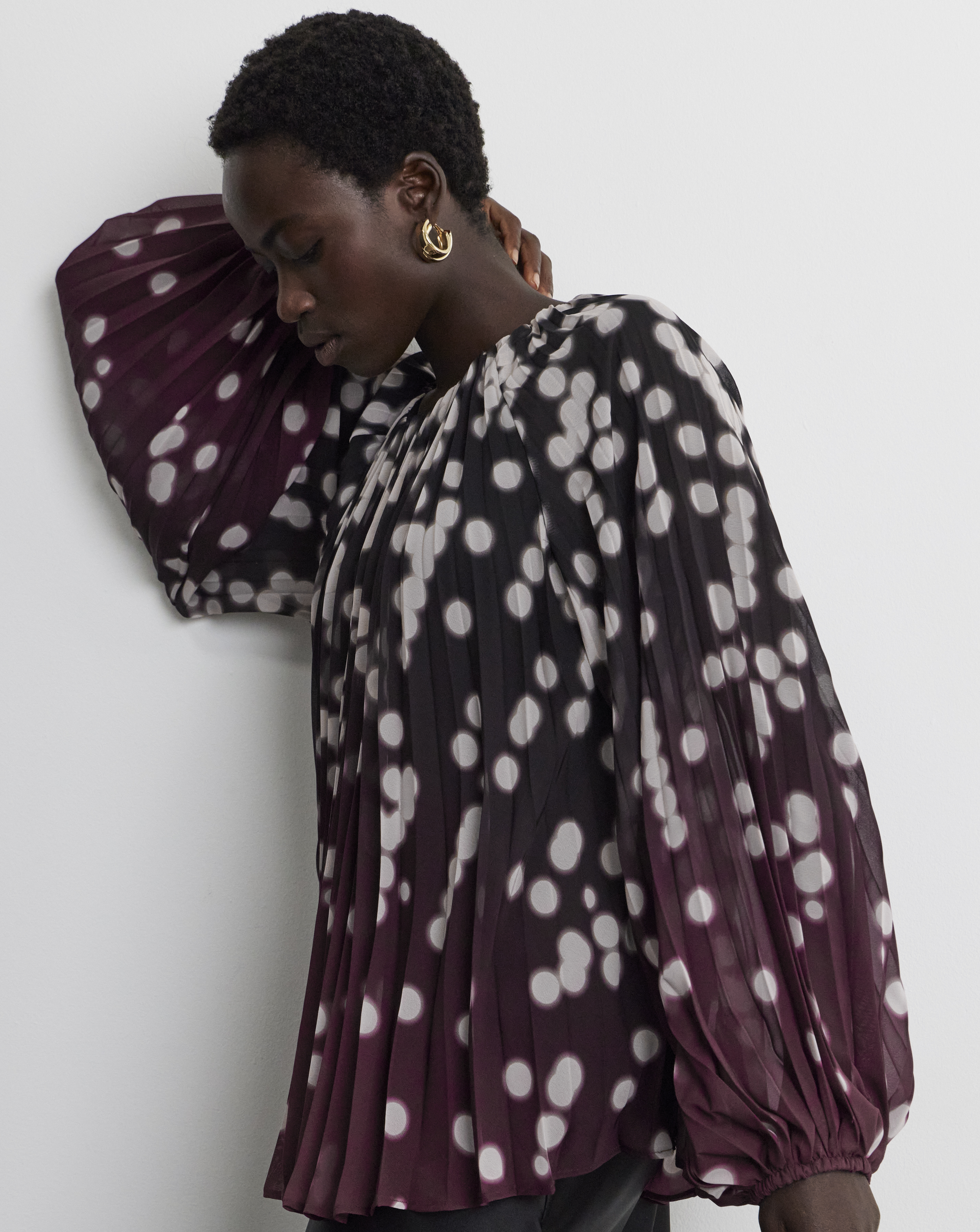 Joanna Hope Pleated Chiffon Printed Top