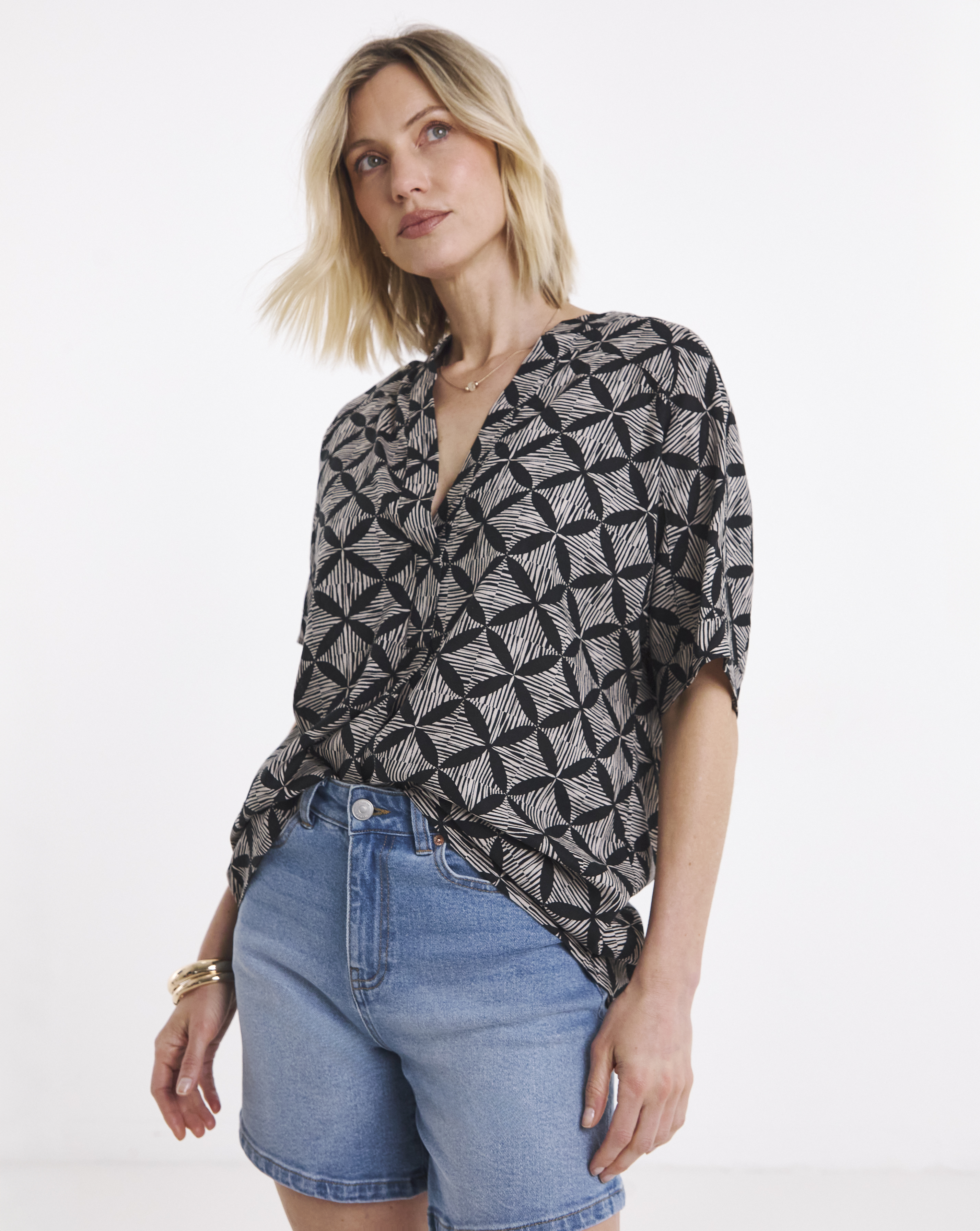 Printed Linen Mix Tunic Top
