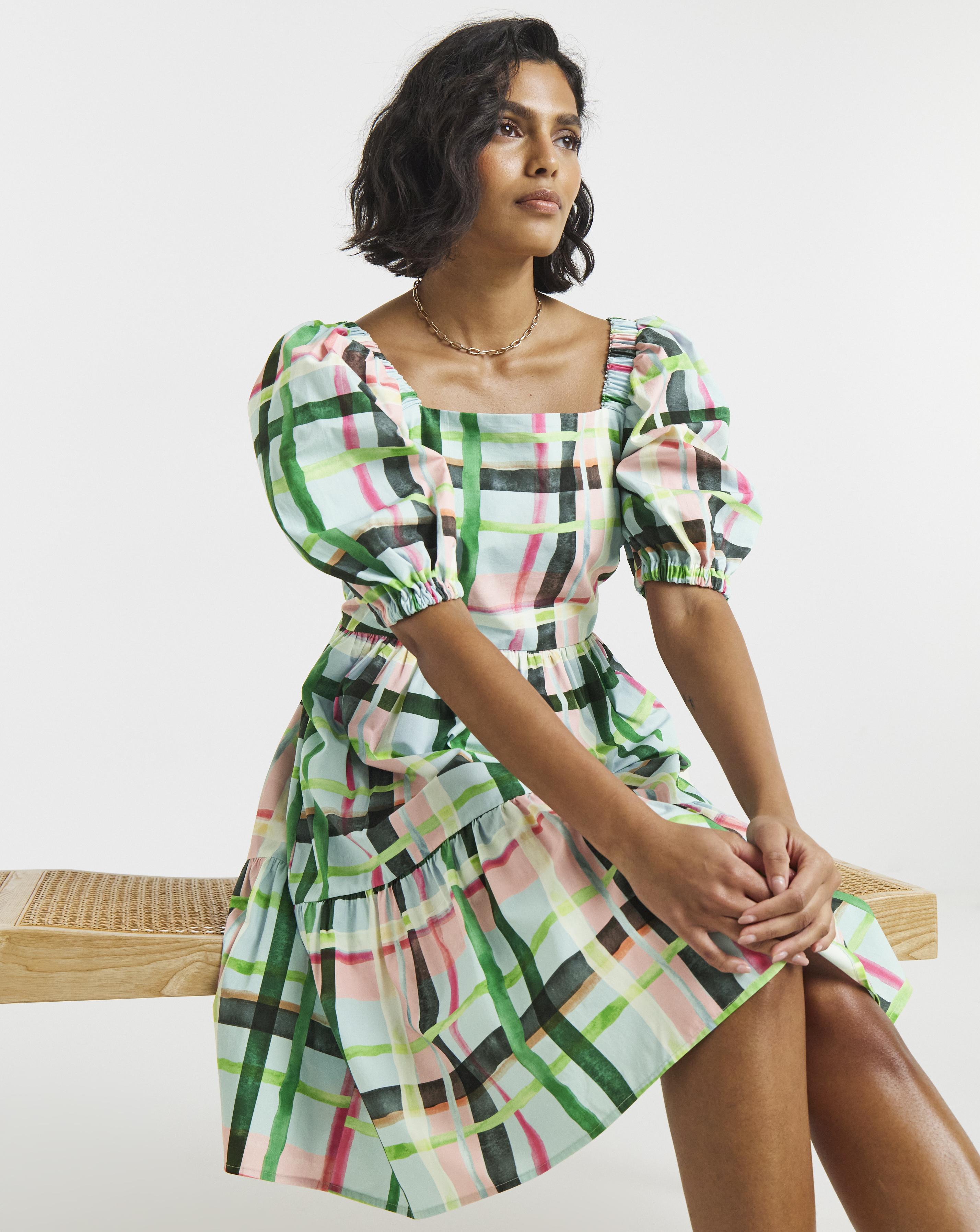 New In - Twisted Wunder Cotton Check Mini Dress