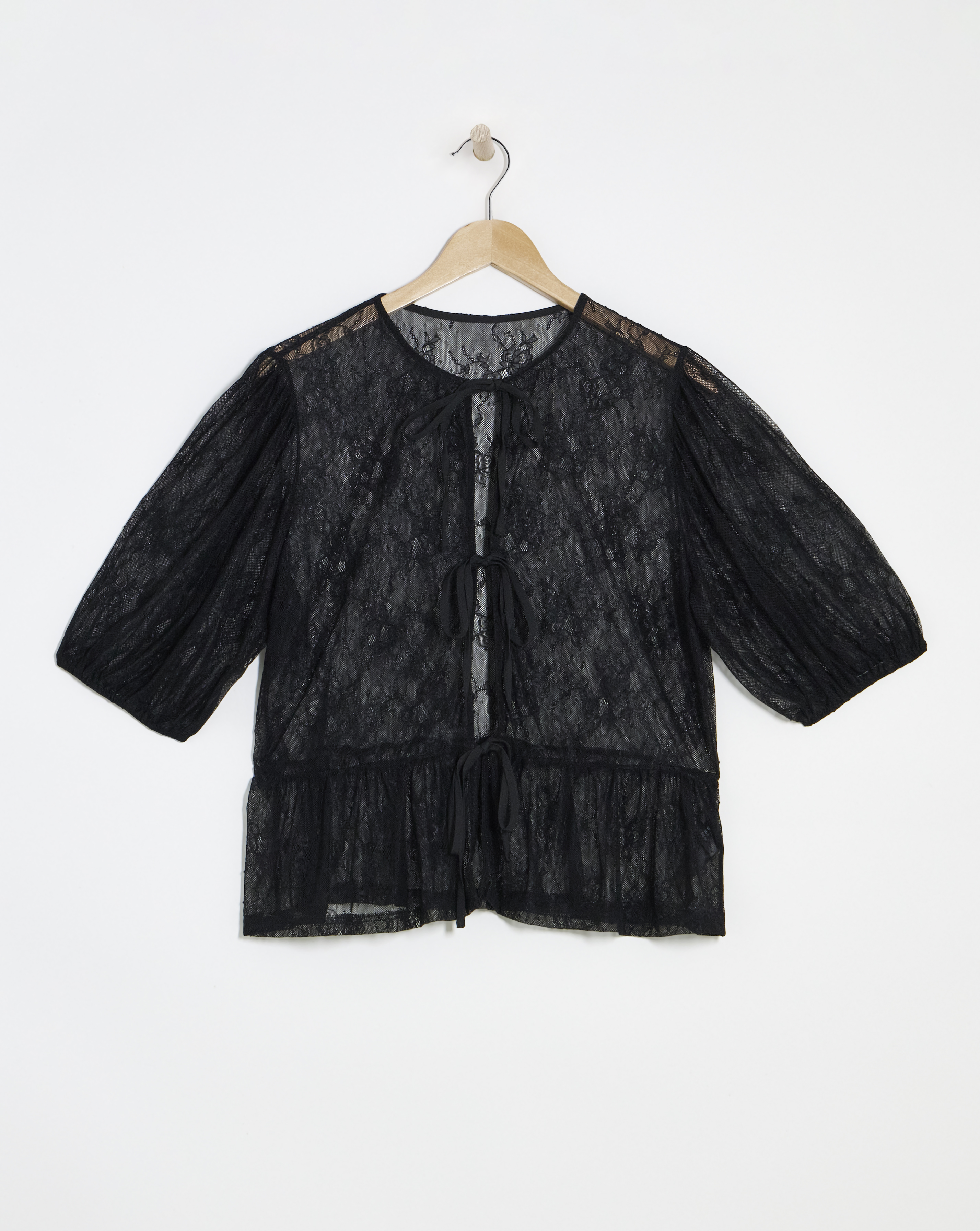 Simply Be Black Lace Tie Front Top
