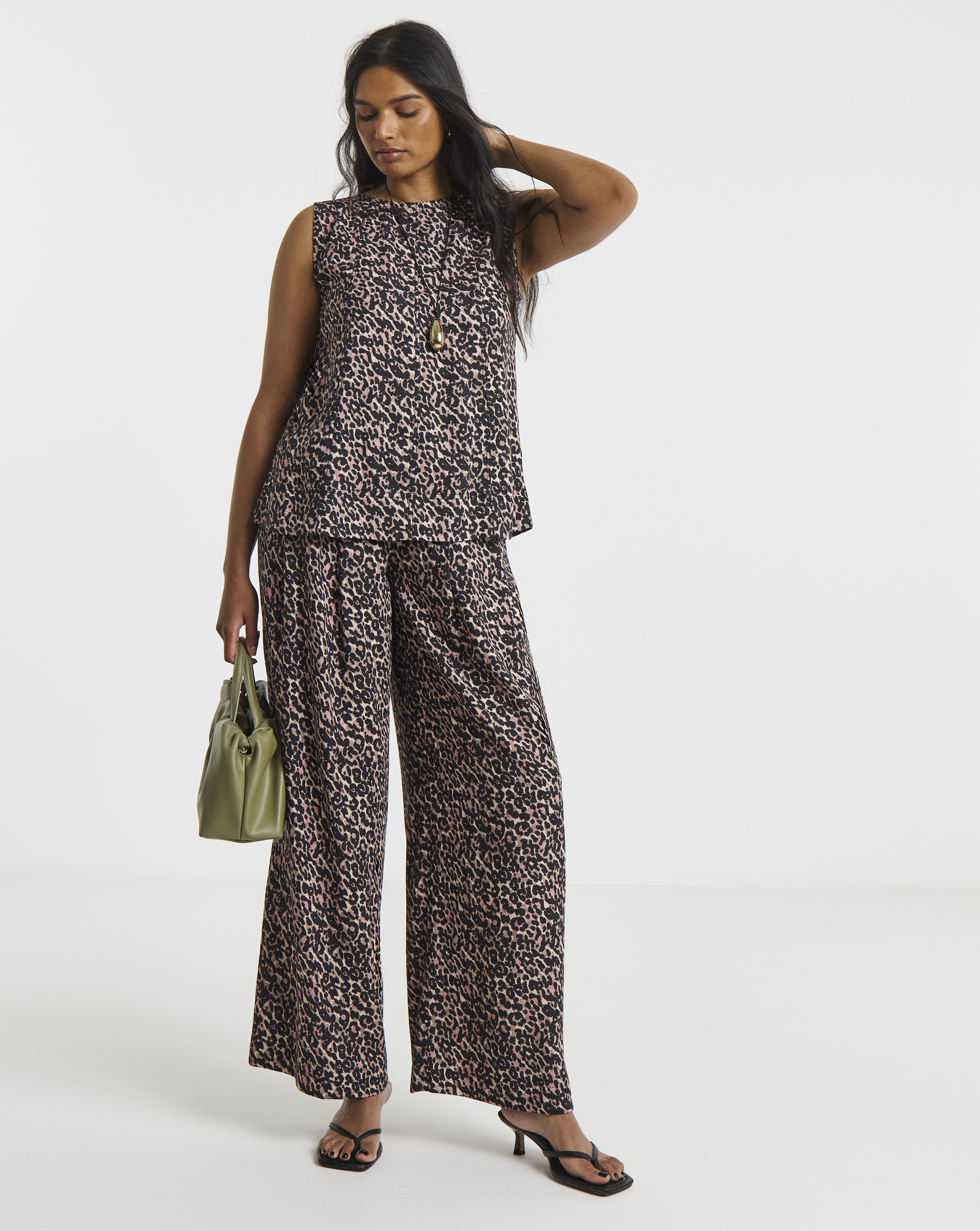 Simply Be Leopard Linen Mix Palazzo Trouser Co-ord