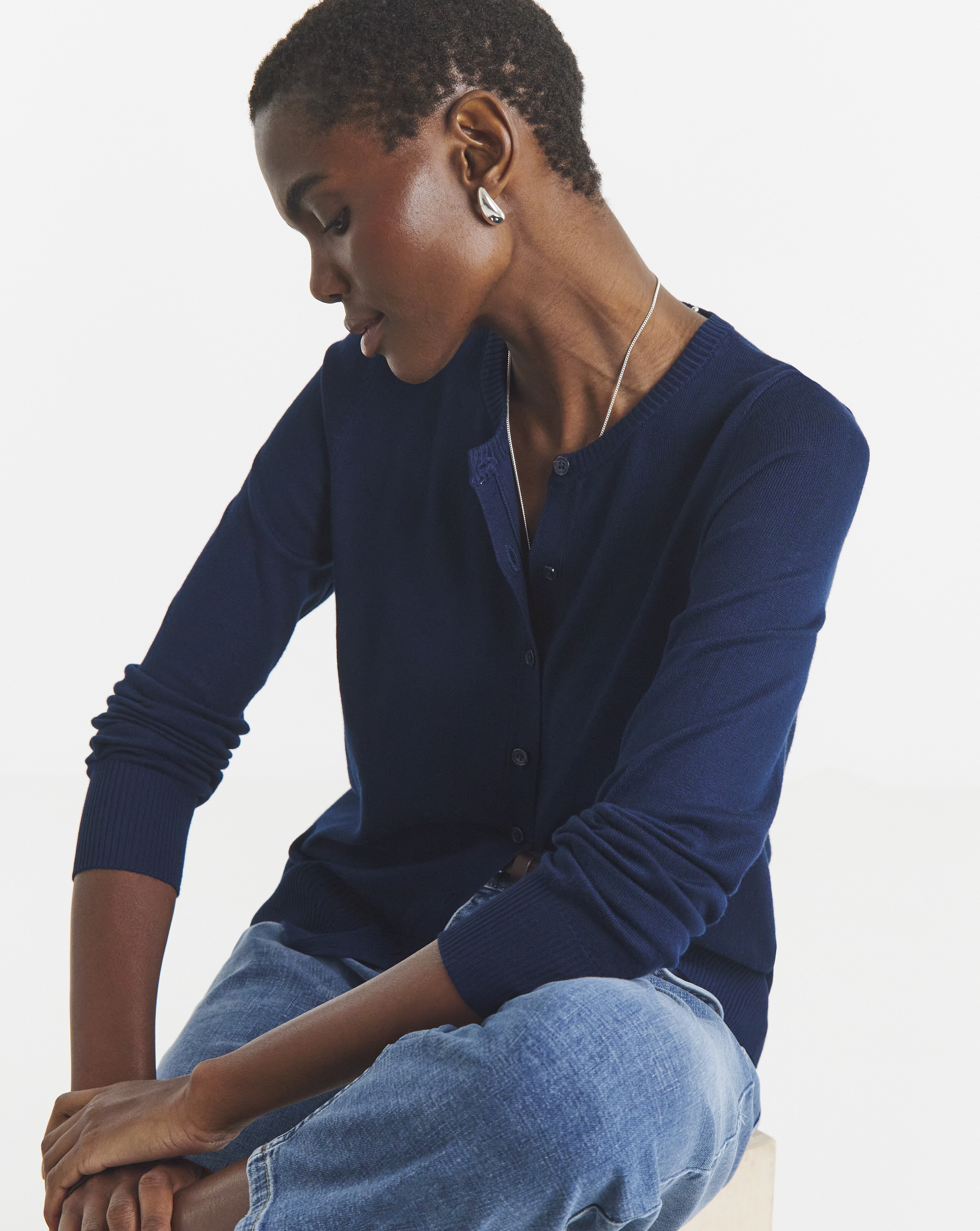 Navy Crew Neck Cardigan