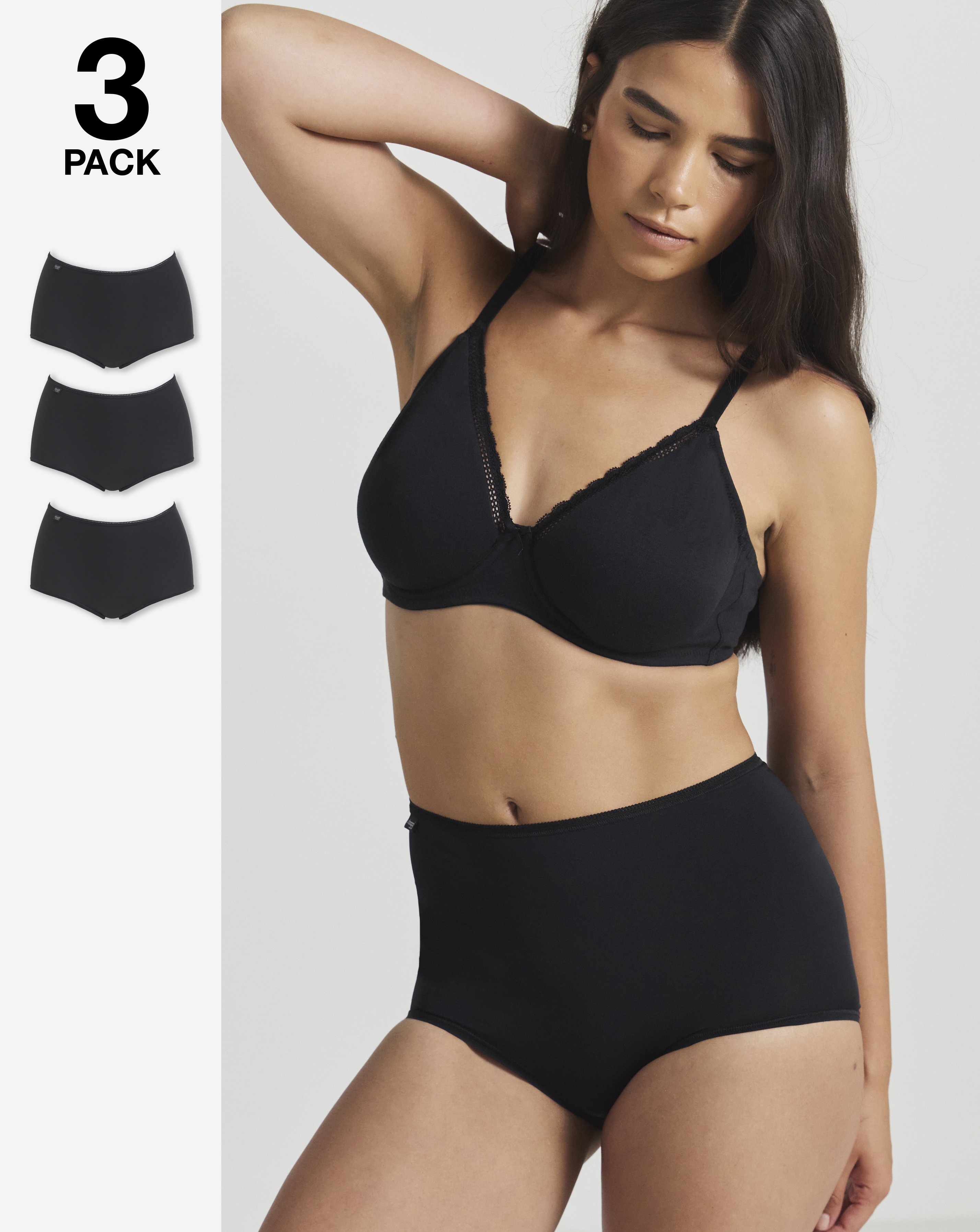 sloggi Sloggi 3Pk Microfibre Maxi Knicker In Black | UK Size 12 Women's