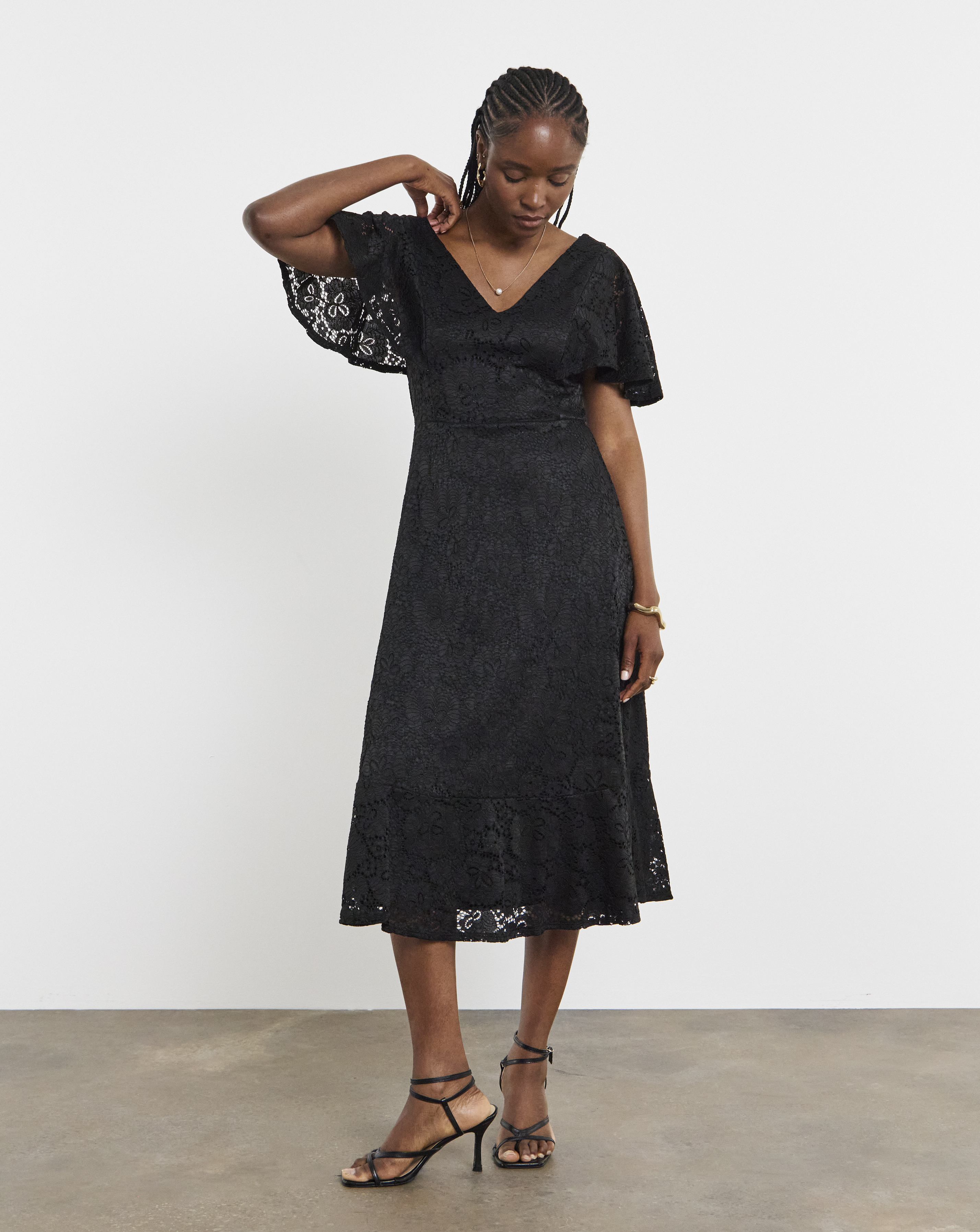 Joanna Hope Angel Sleeve Lace Midi Dress