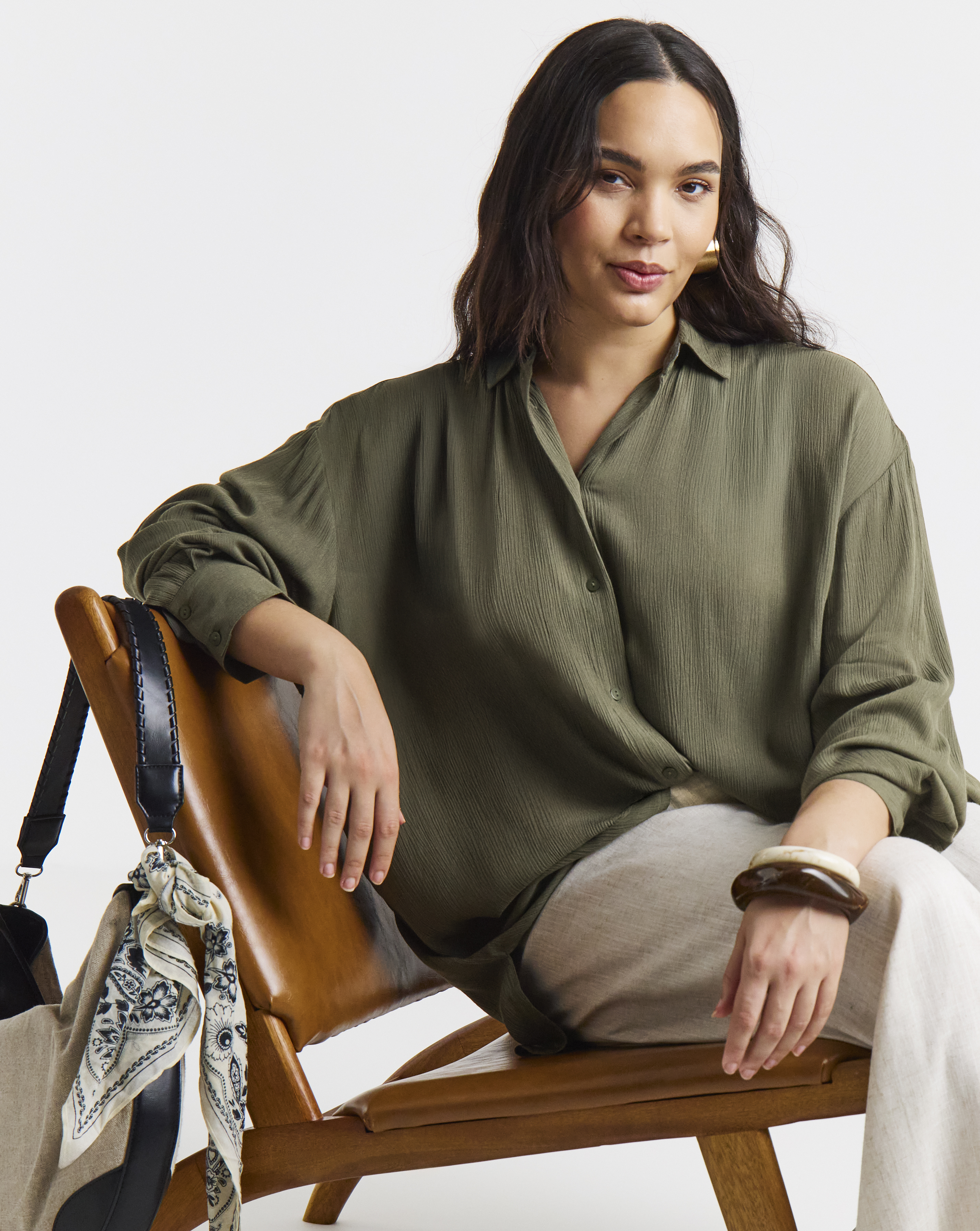 New In - Khaki Oversized Crinkle Skirt
