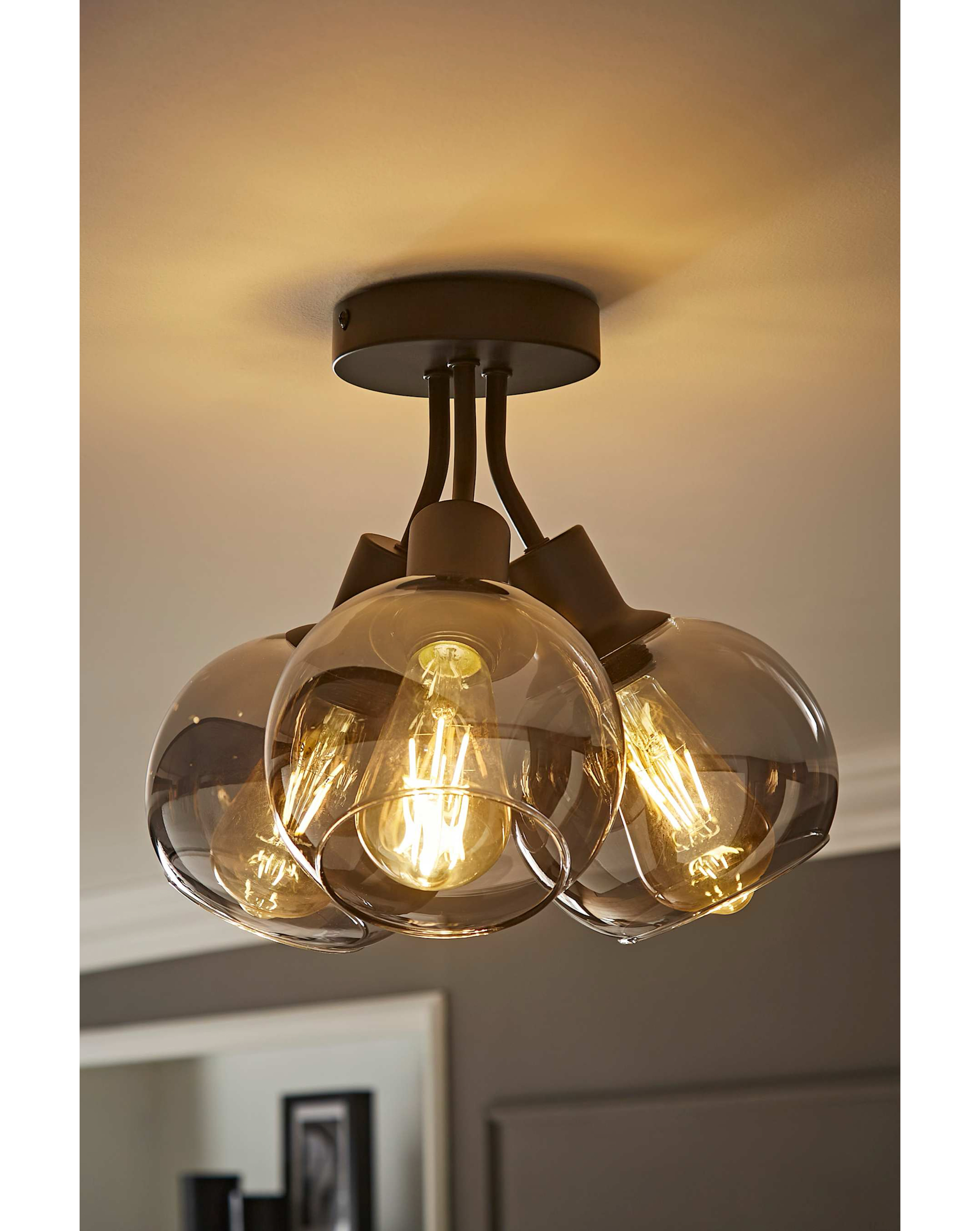 ValueLights Bellamy Matte Black Smoke Glass Bubble Cluster Ceiling Light