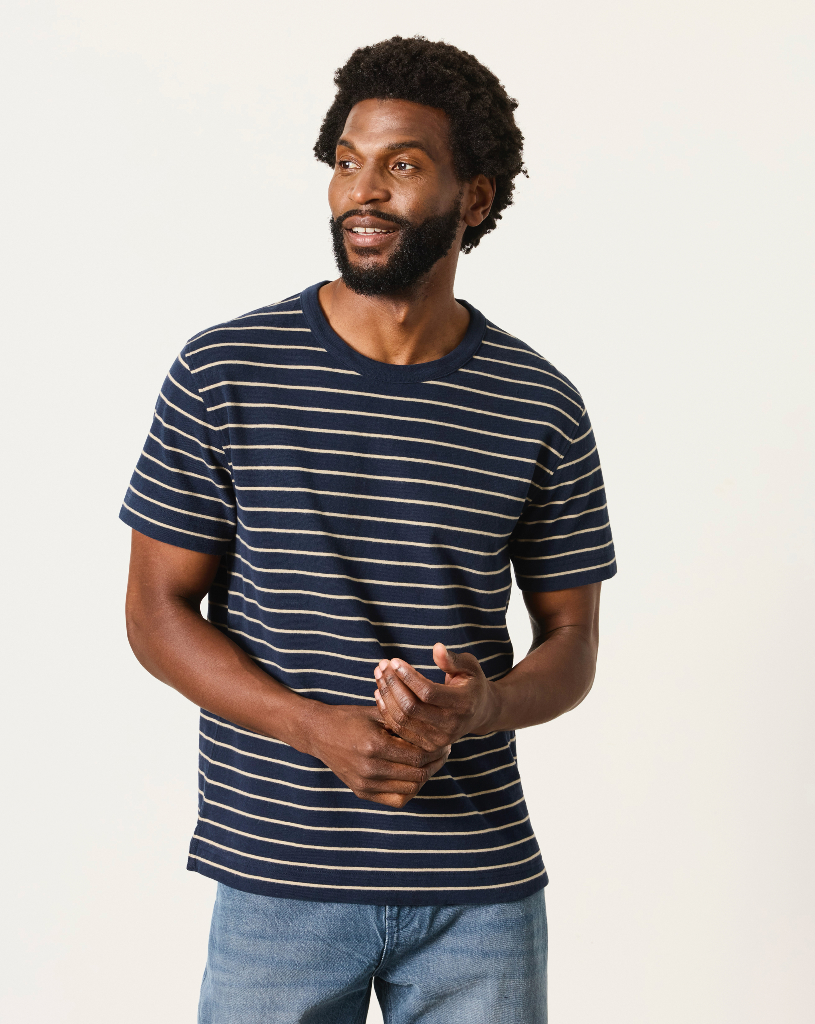 Timberland Men's Navy Fatface Stripe T-Shirt Small