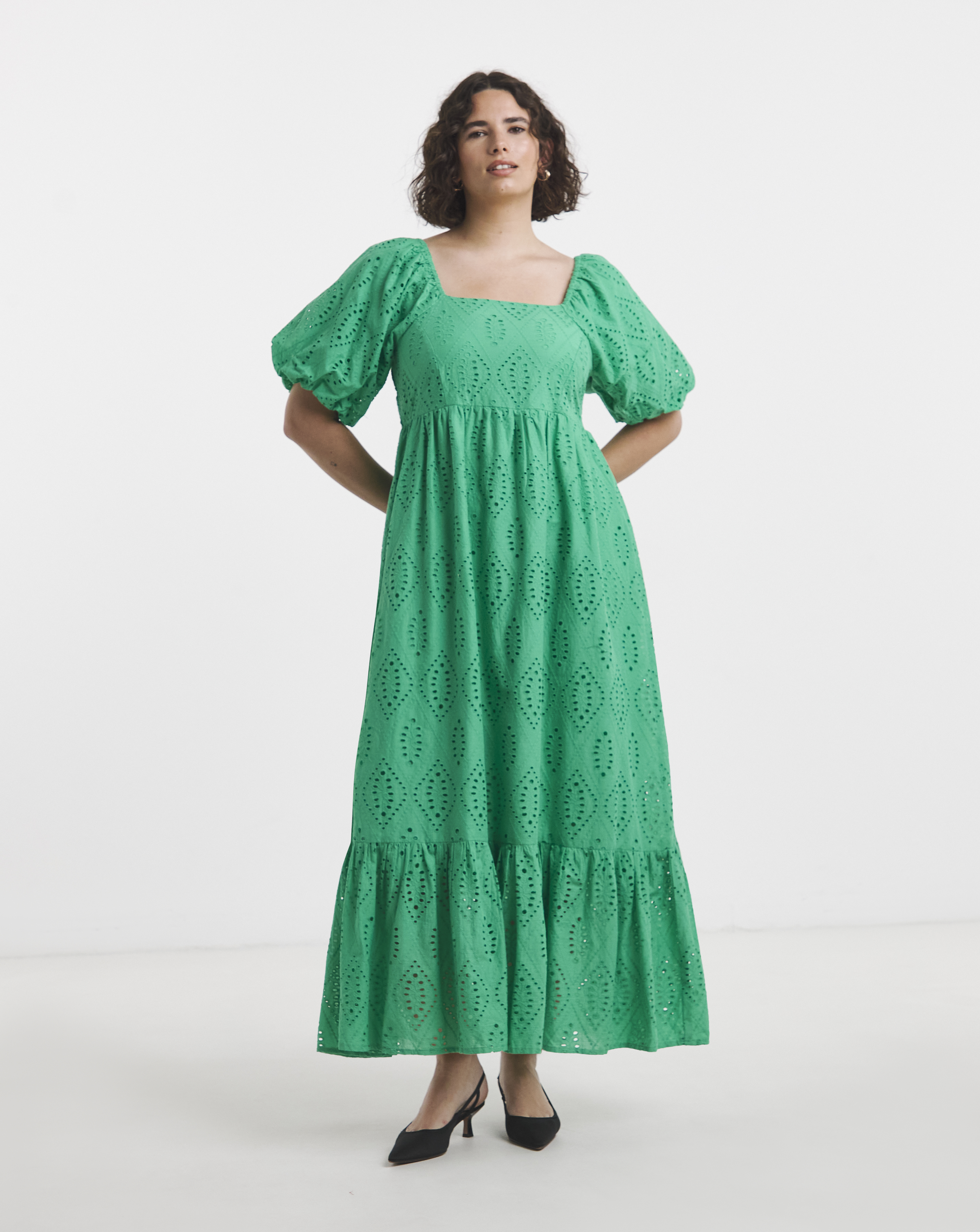 Green Broderie Maxi Dress