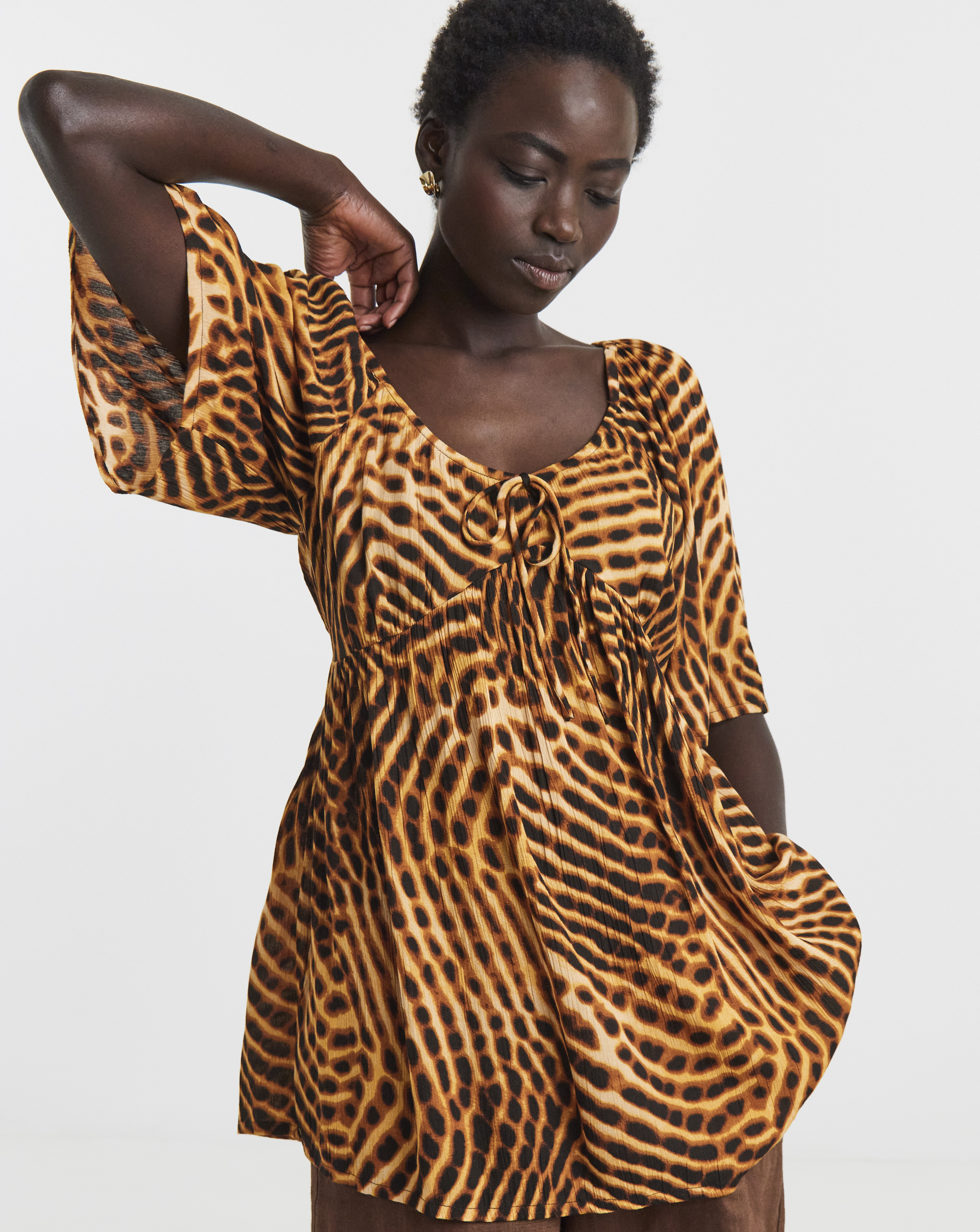Crinkle Tie Front Blouse
