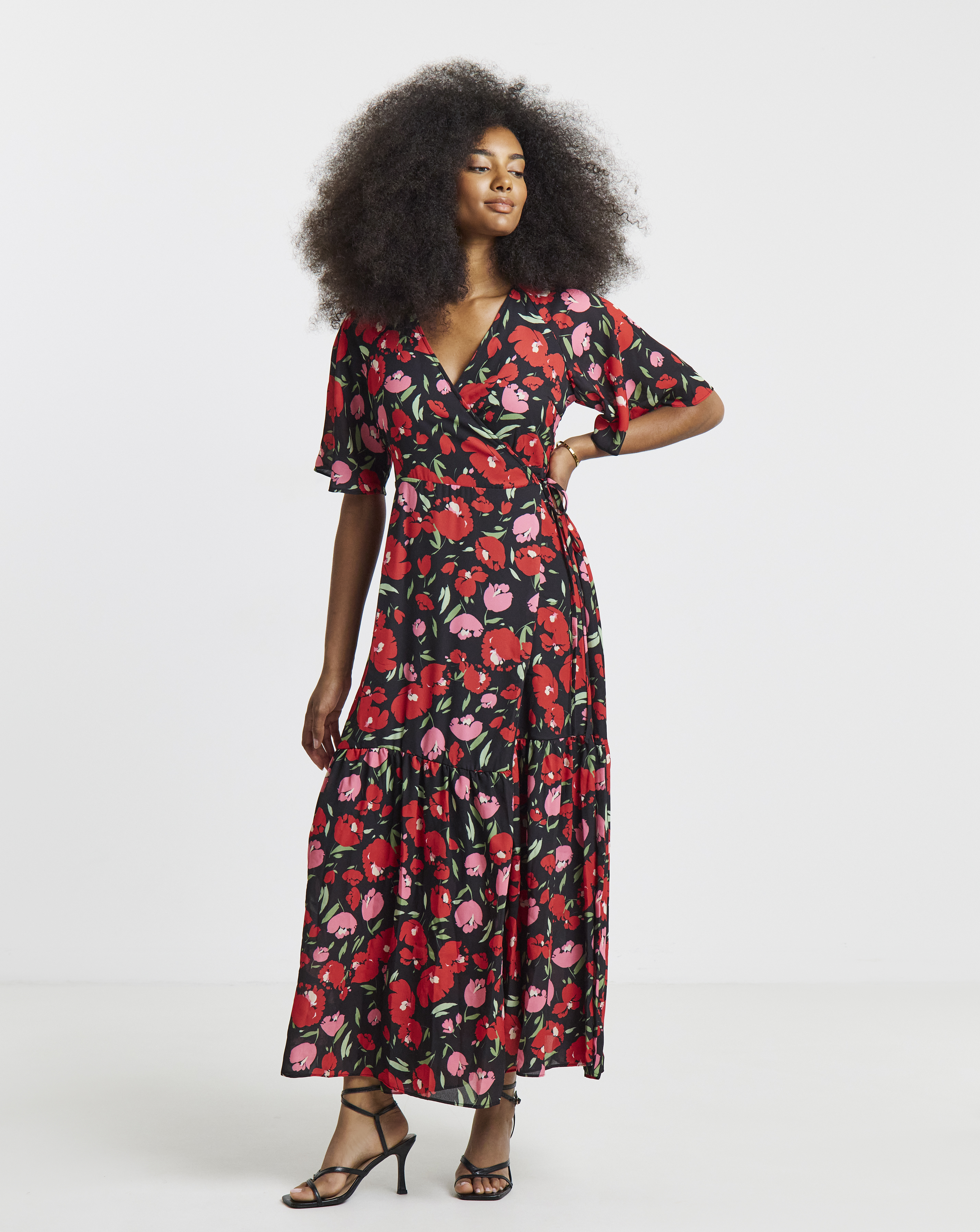 Floral Print Wrap Midaxi Dress