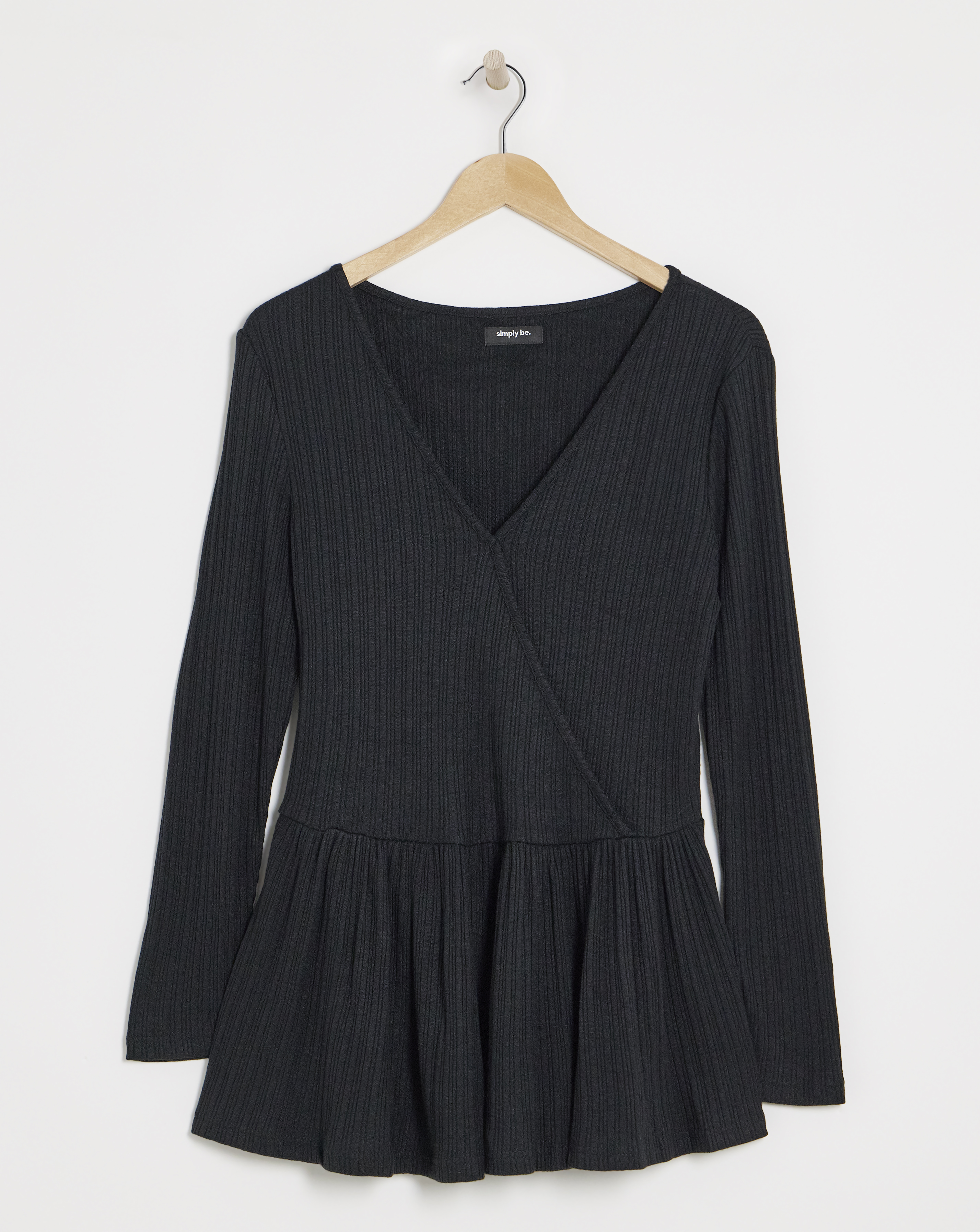 Black Ribbed Soft Touch Mock Wrap Top