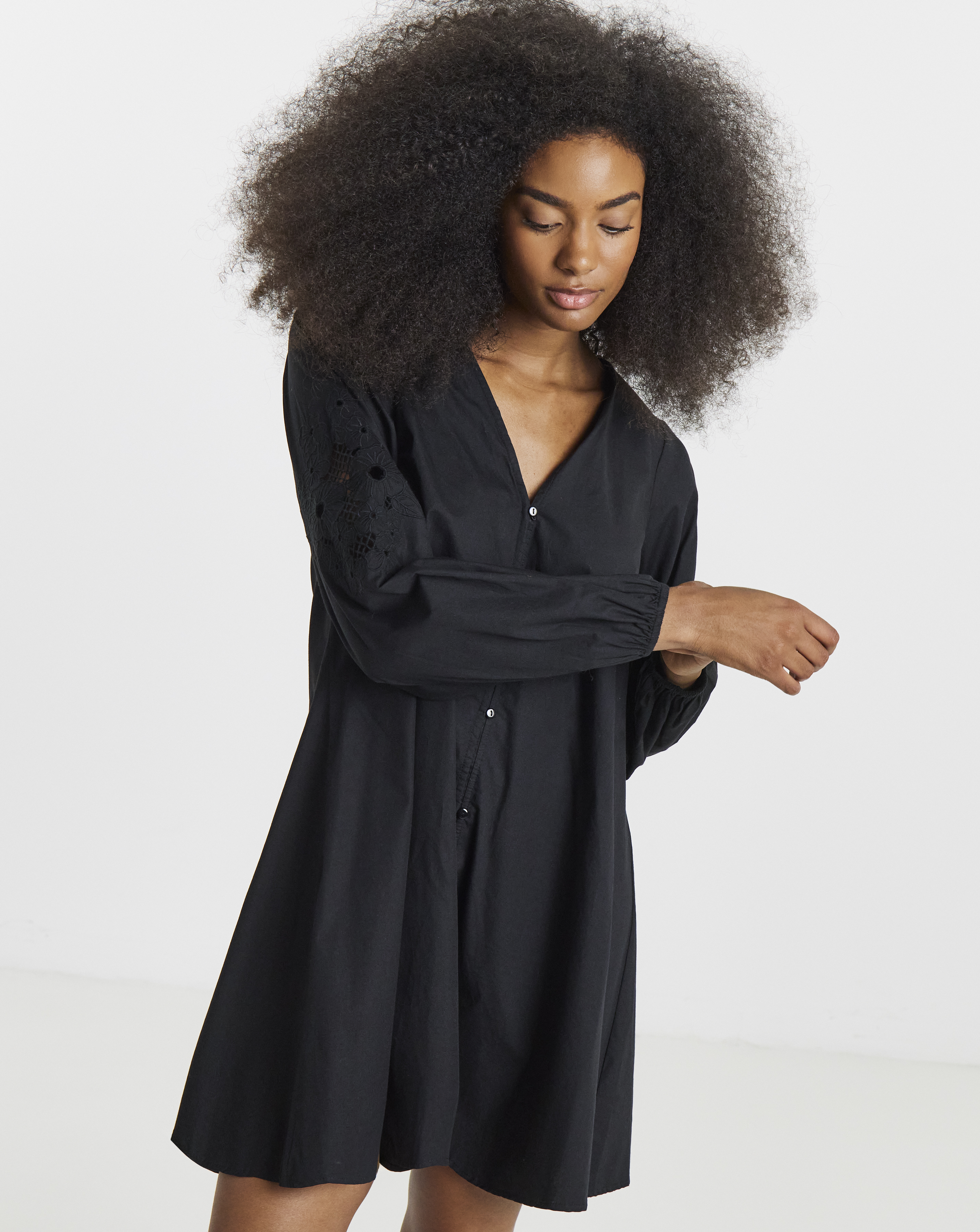Simply Be - Women's Black Embroidered Sleeve Swing Dress - Size 10 - Black - 100% Cotton