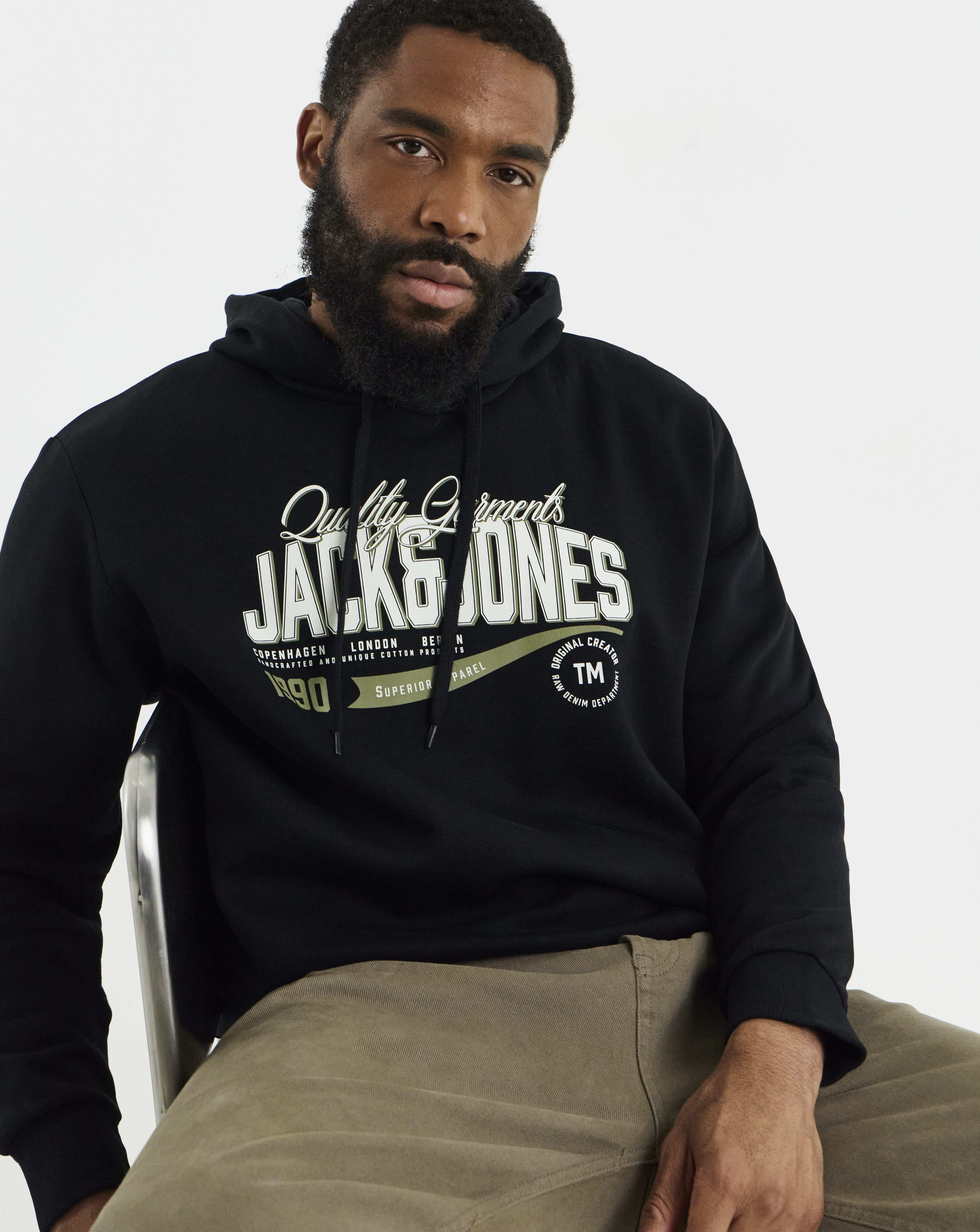 New In - Jack & Jones Graphic Logo Hoodie - Black