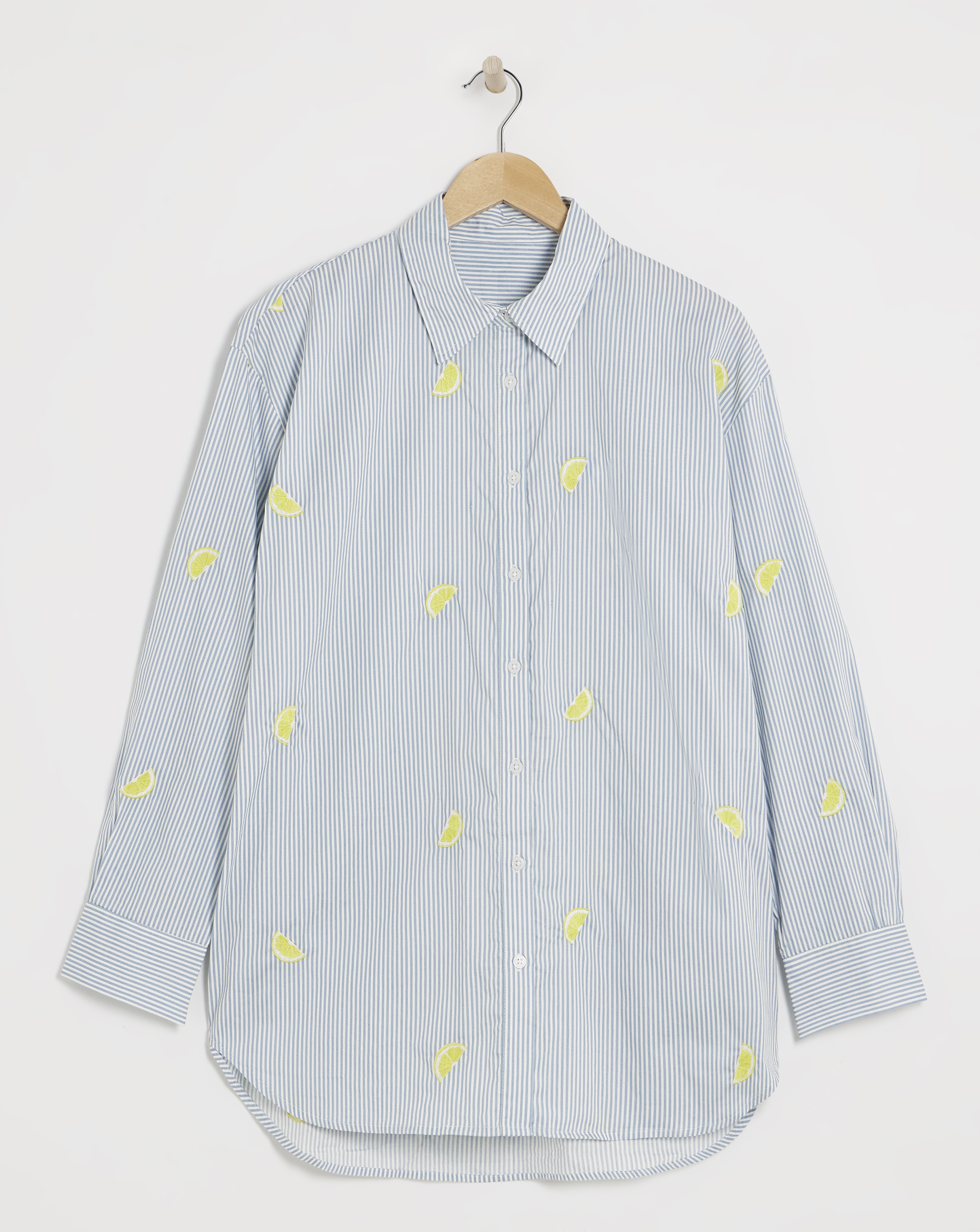Simply Be Embroidered Lemon Stripe Oversized Shirt