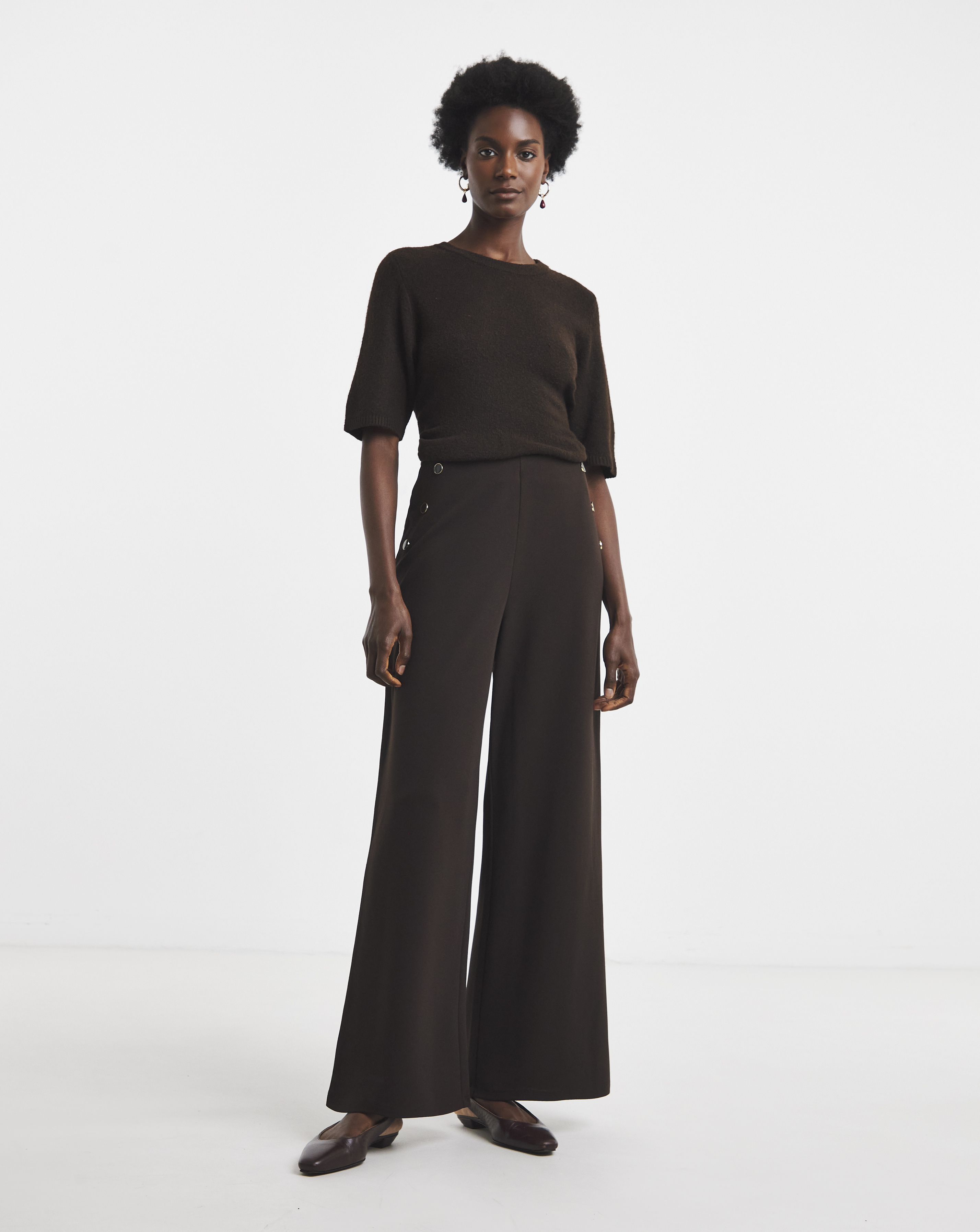 JDY Button Jersey Trouser Chocolate