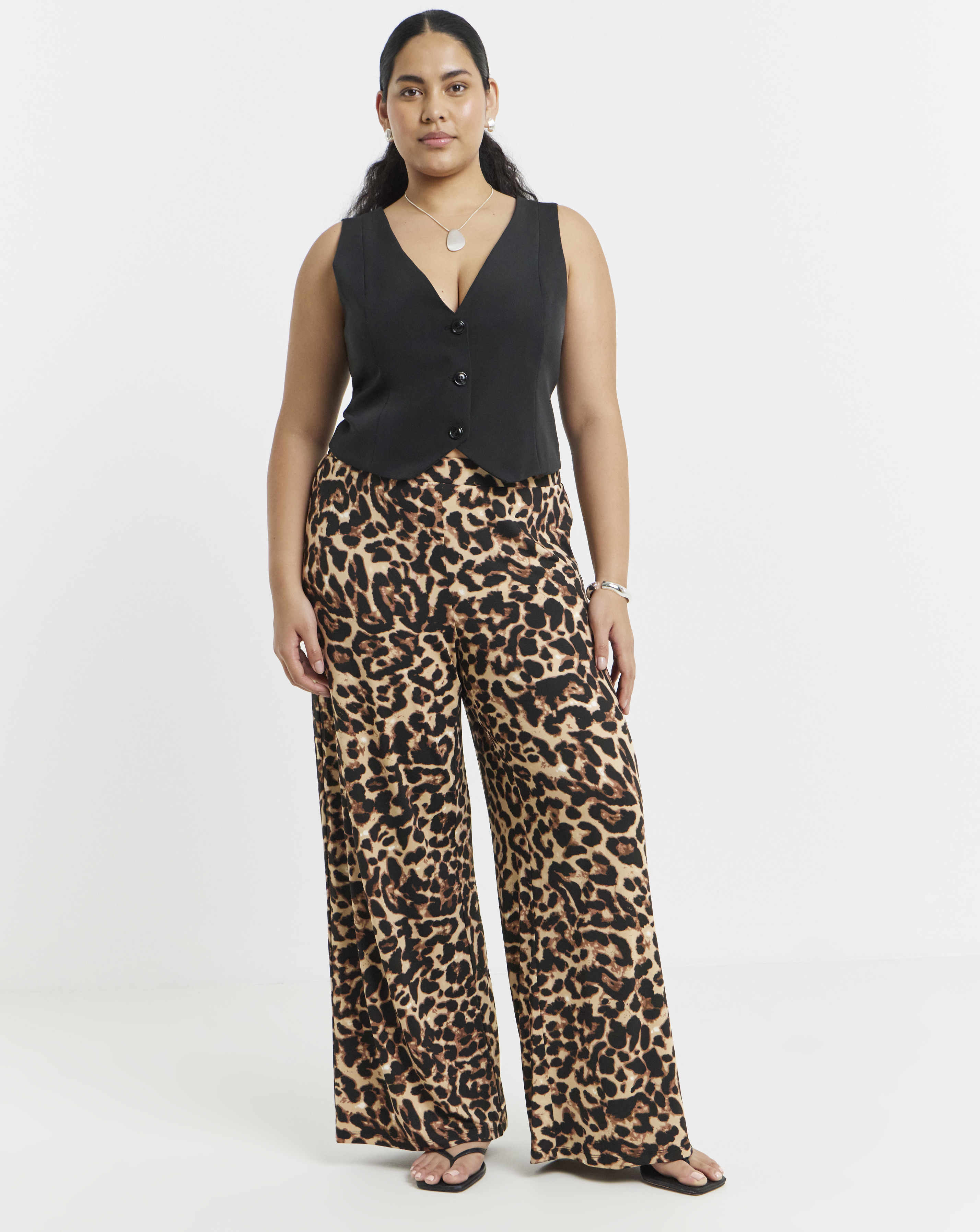 Vila Leoa Leopard Print Wide Trouser