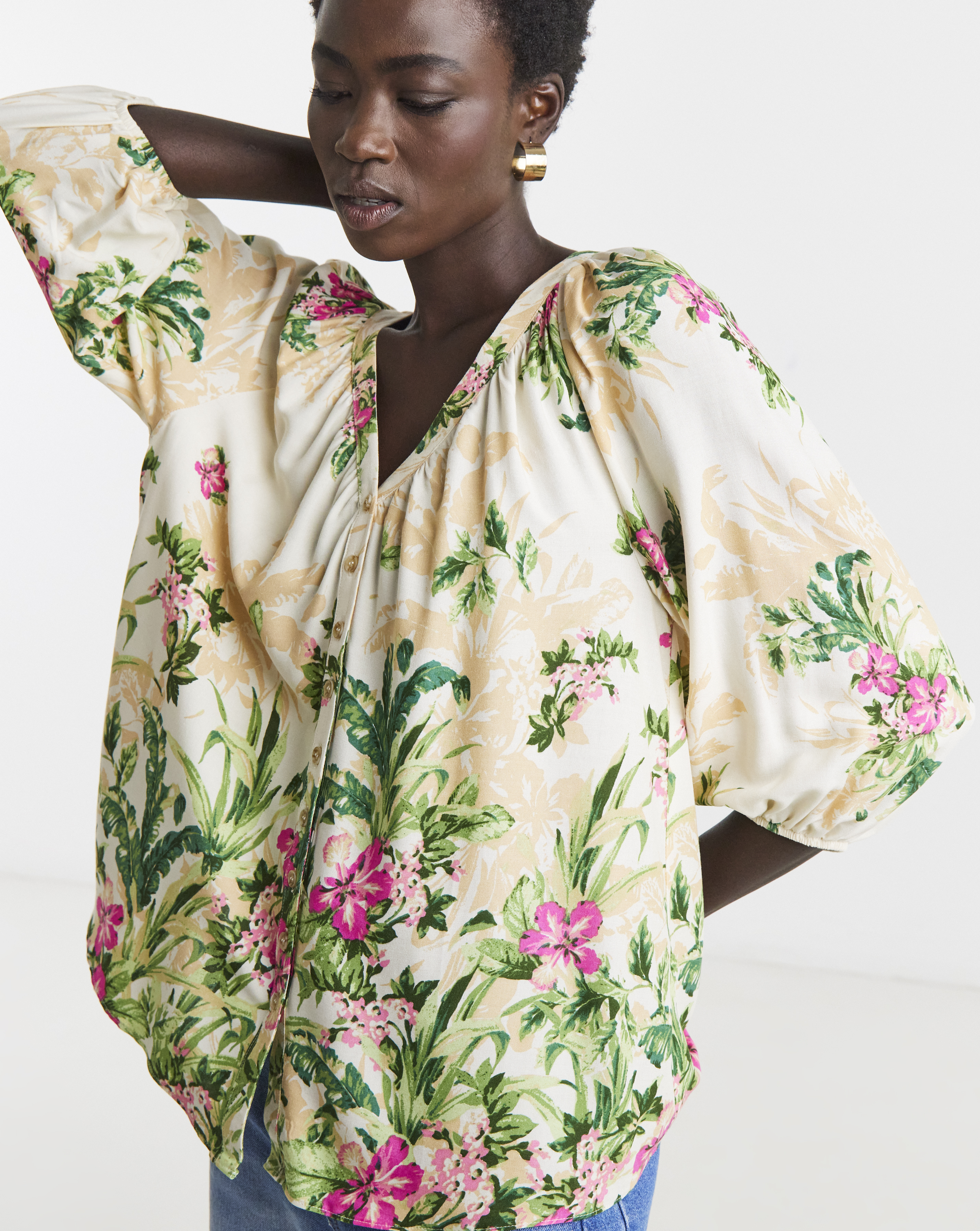 New In - Collarless Button Through Blouse