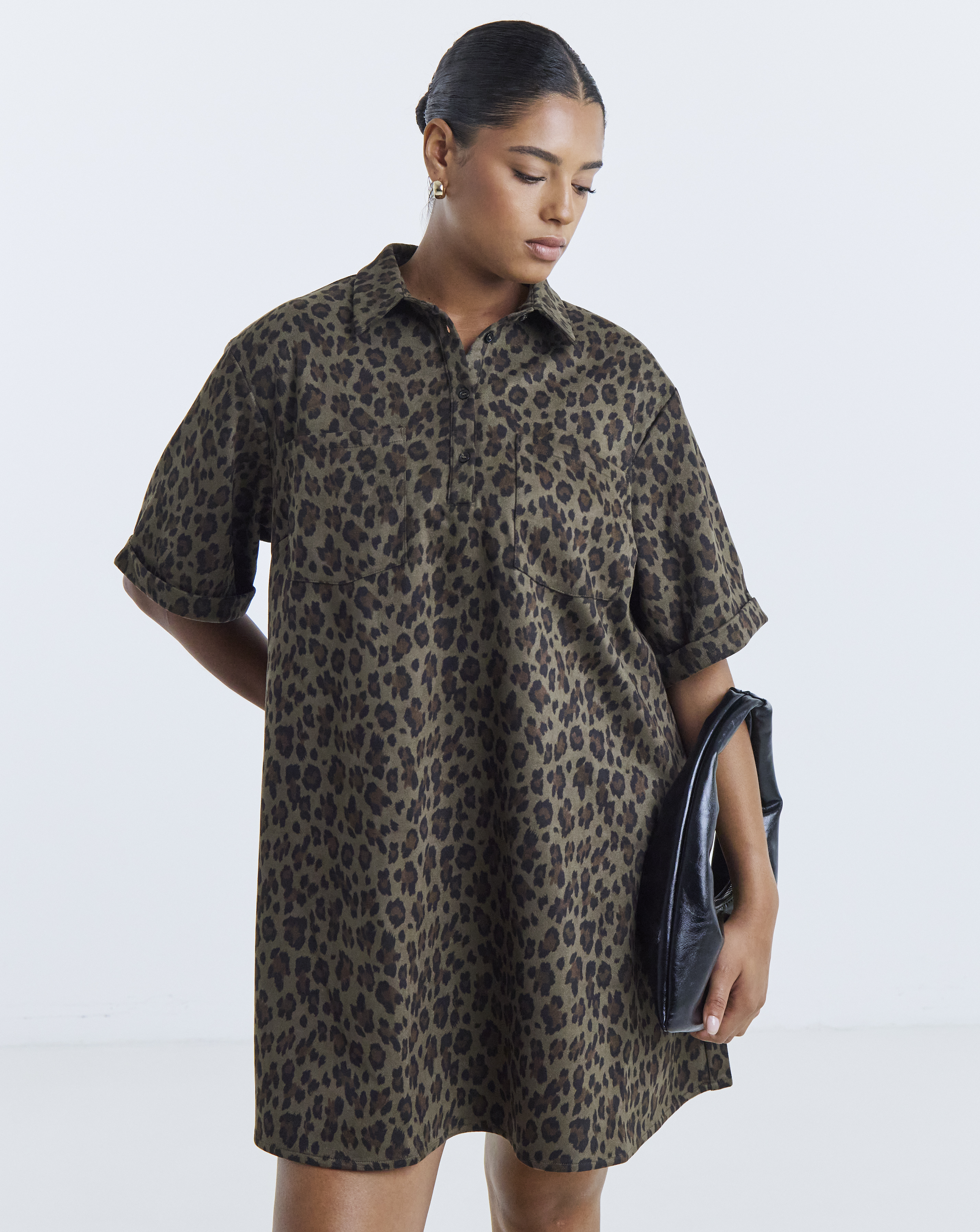Simply Be Green Leopard Print Suedette Shift Shirt Dress