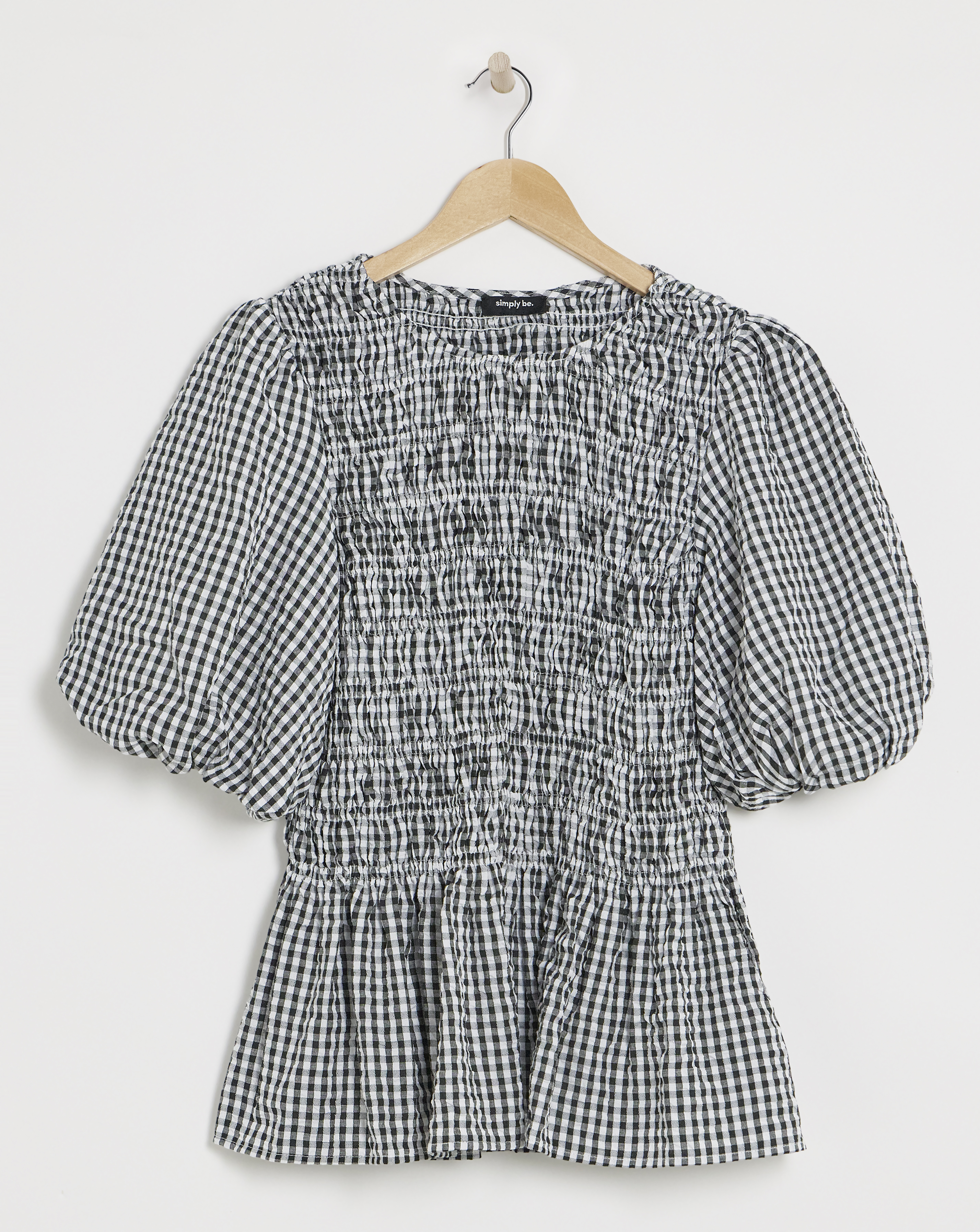 Gingham Shirred Peplum Blouse