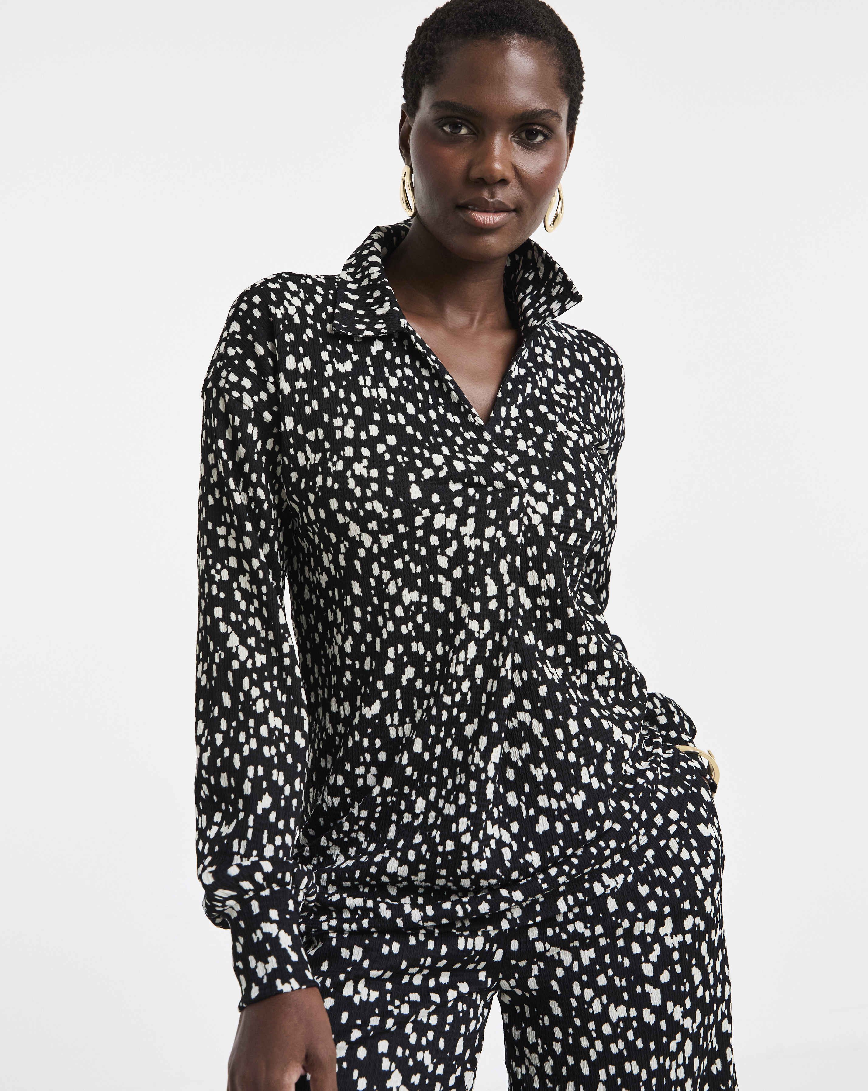 Collar Detail Print Top