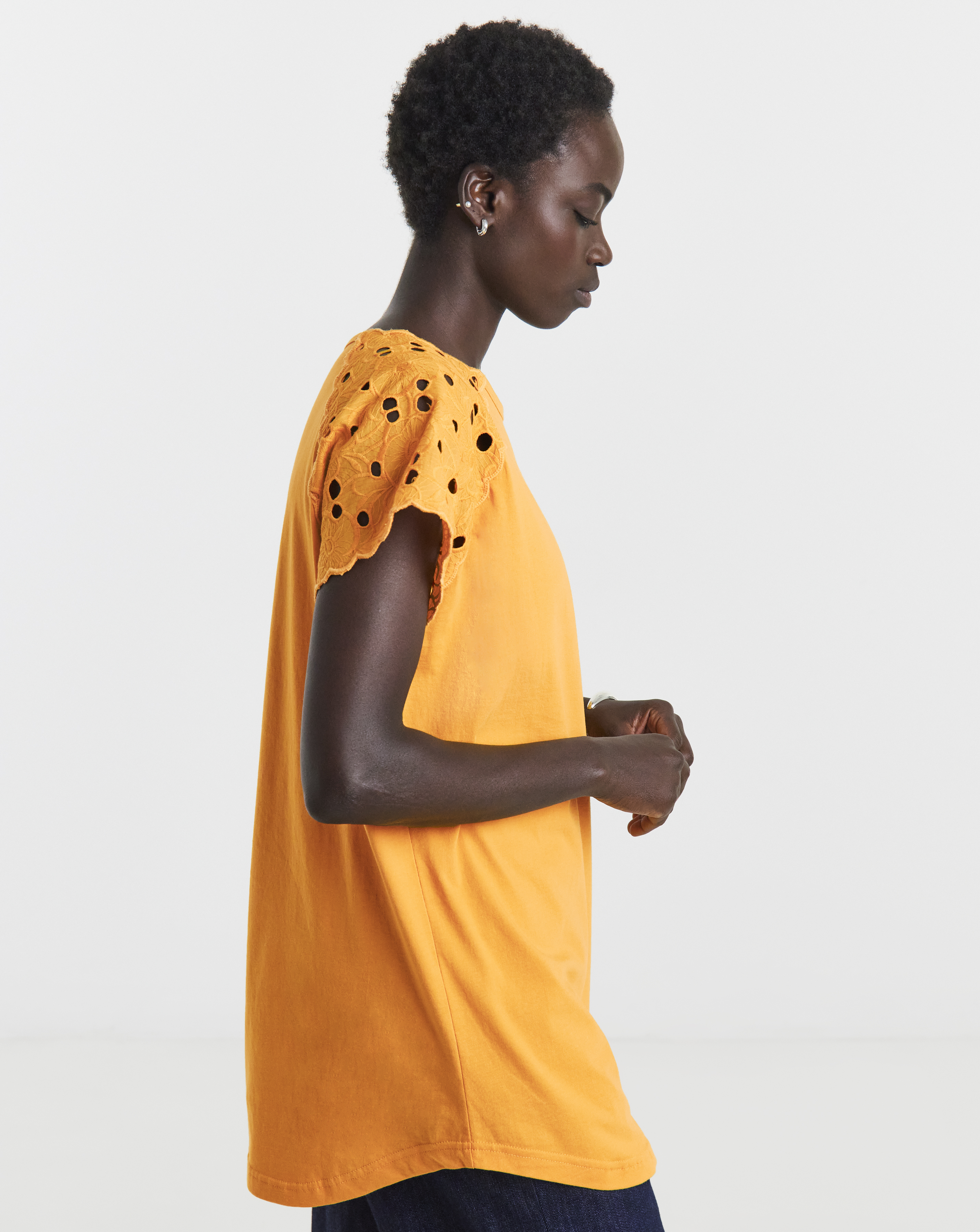 Broderie Shoulder Longline Top