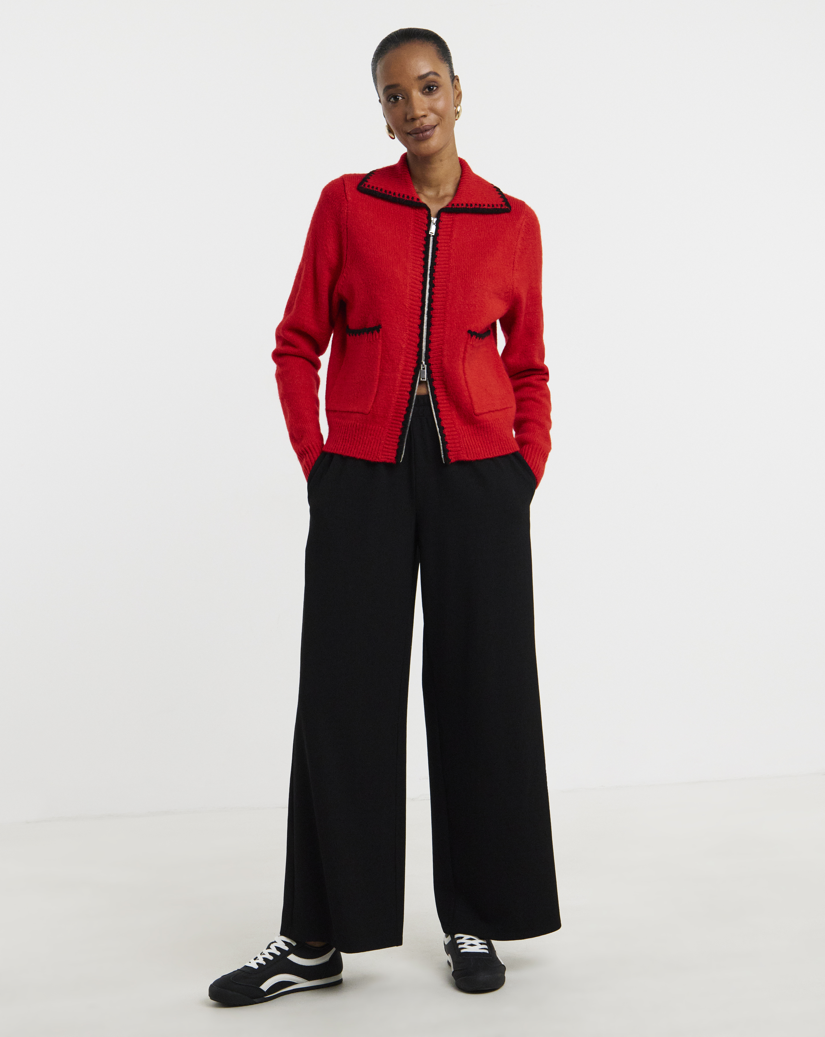 Black Textured Jersey Wide Leg Trouser