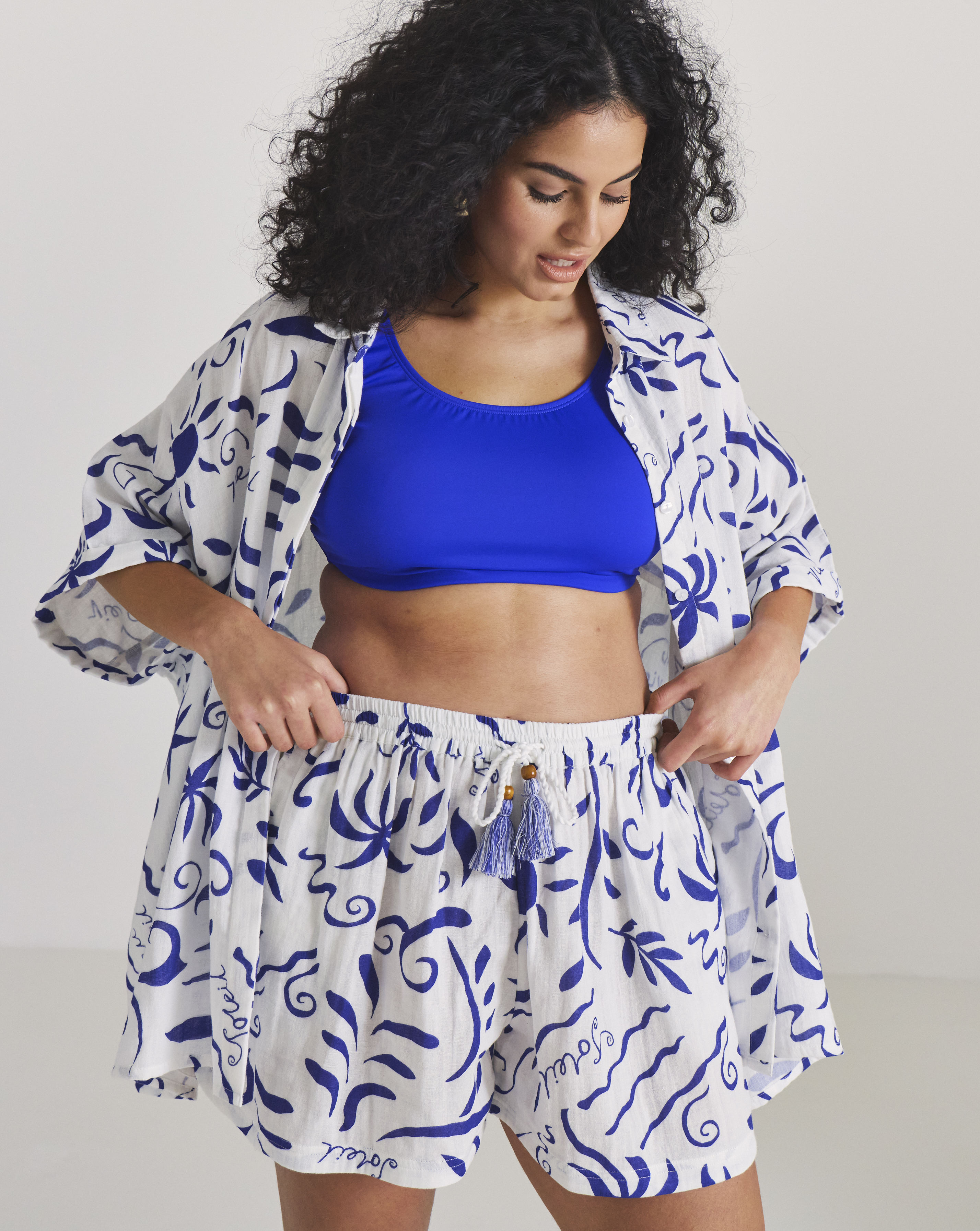 Printed Graphic Cotton Oversized Beach Shirt and Short Co-Ord Set