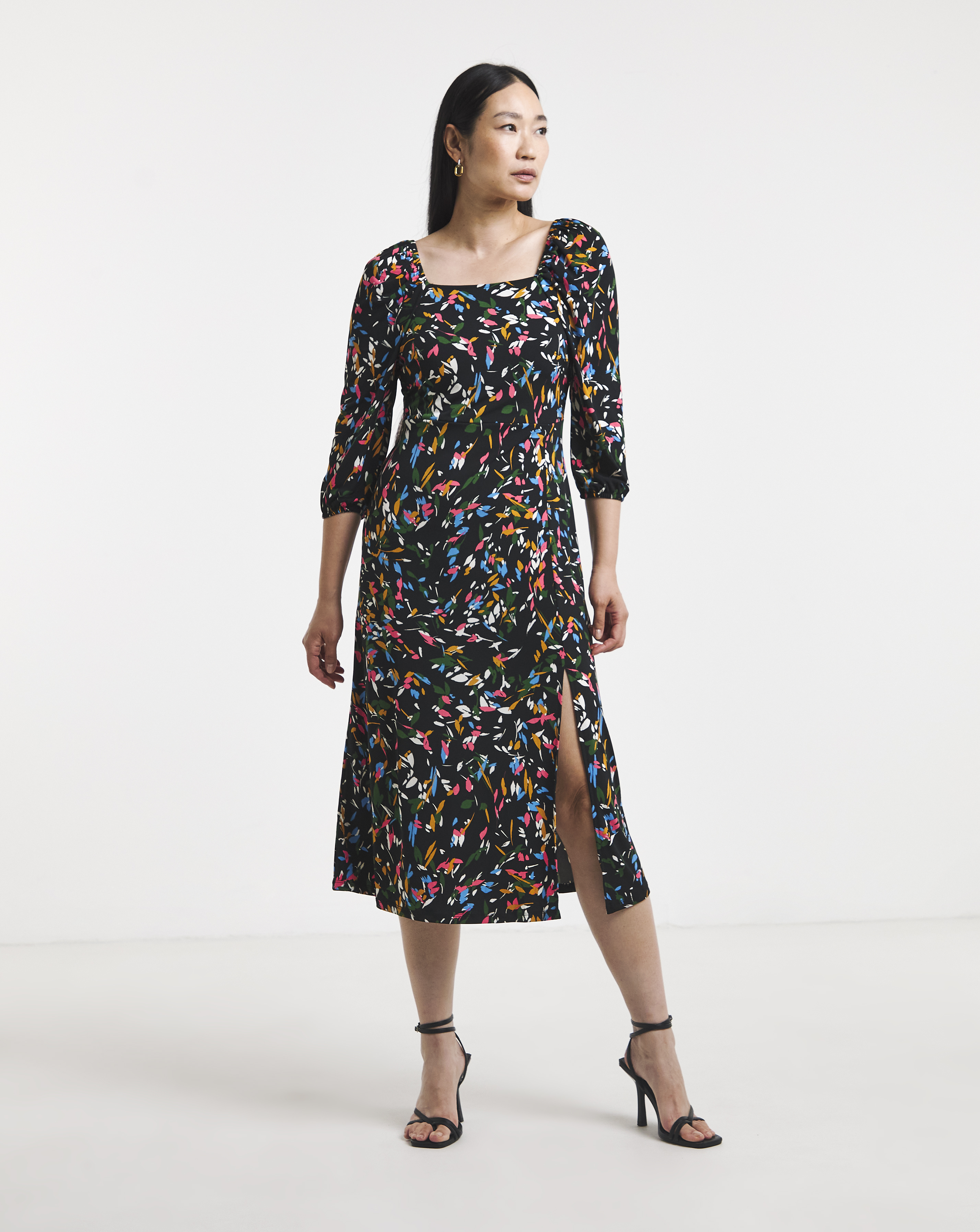 Square Neck Jersey Midi Dress
