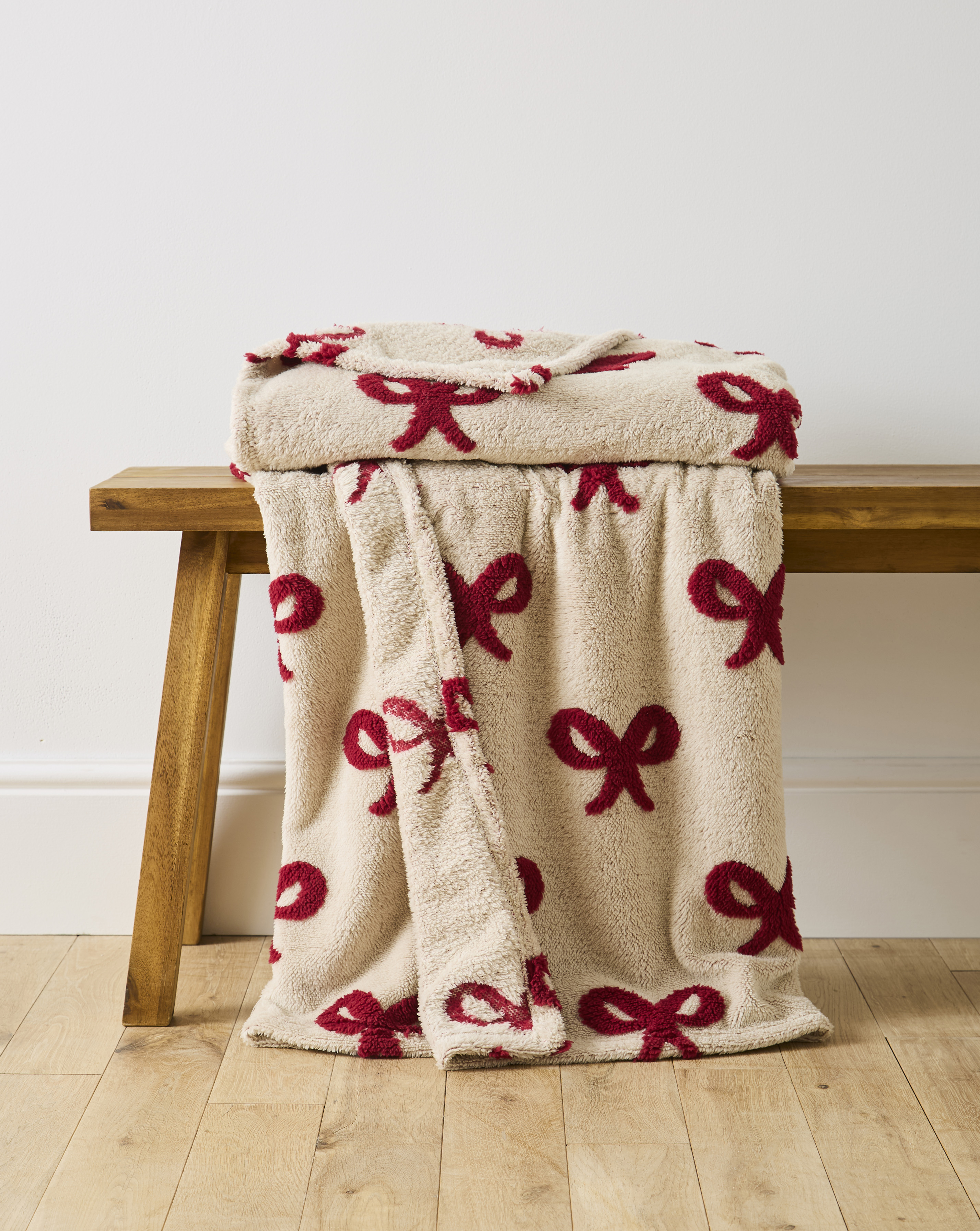 New In - Embroidered Bows Sherpa Fleece Throw