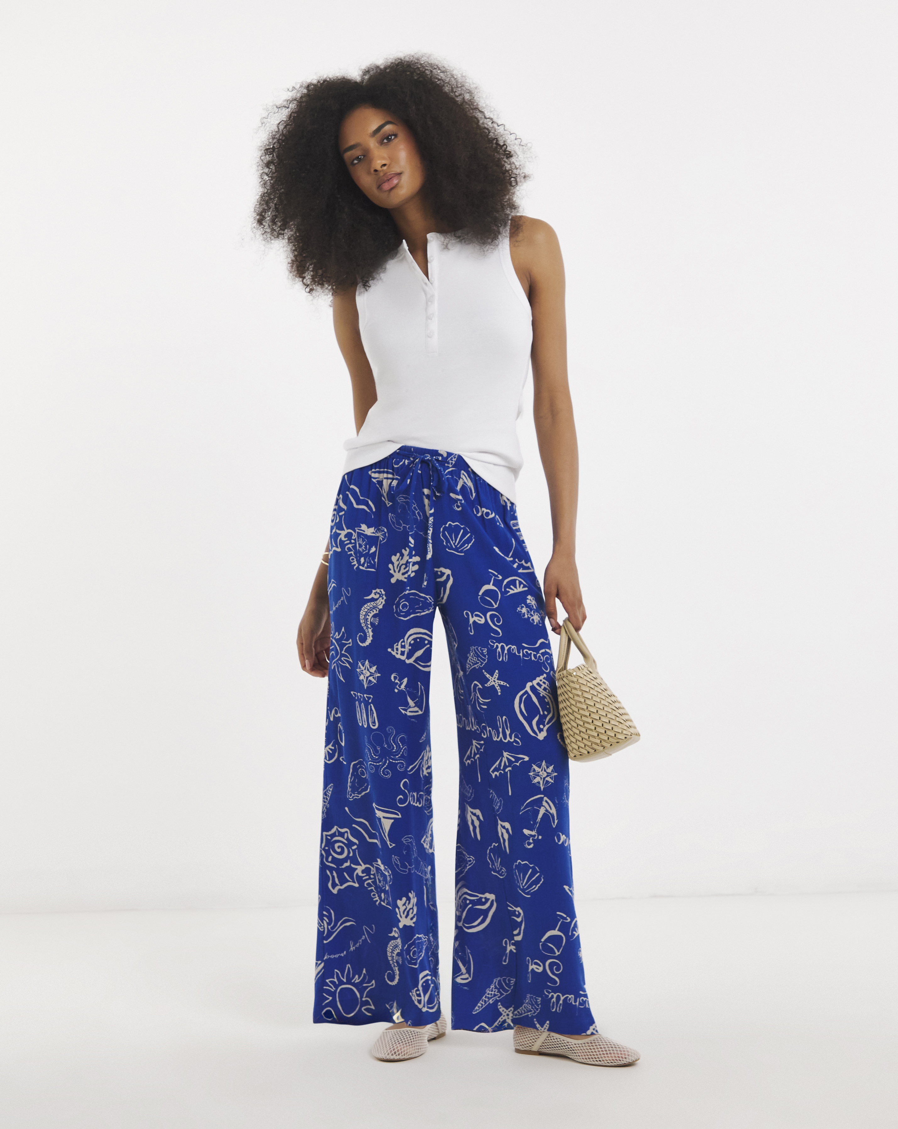 New In - Shell Print Wide Leg Crinkle Trouser