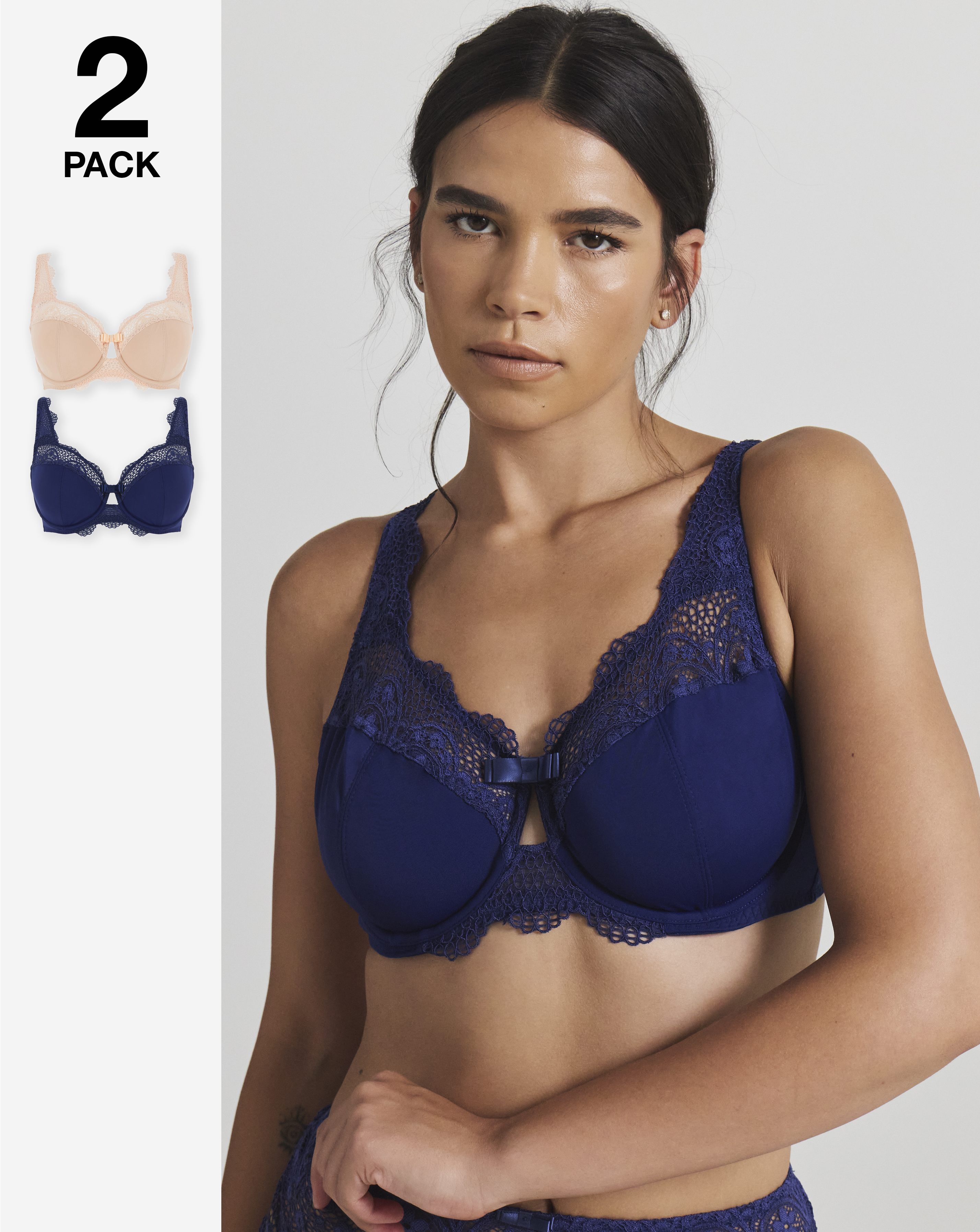 Pretty Secrets 2 Pack Lottie Bras In Navy/blush | UK Size 38B Women's