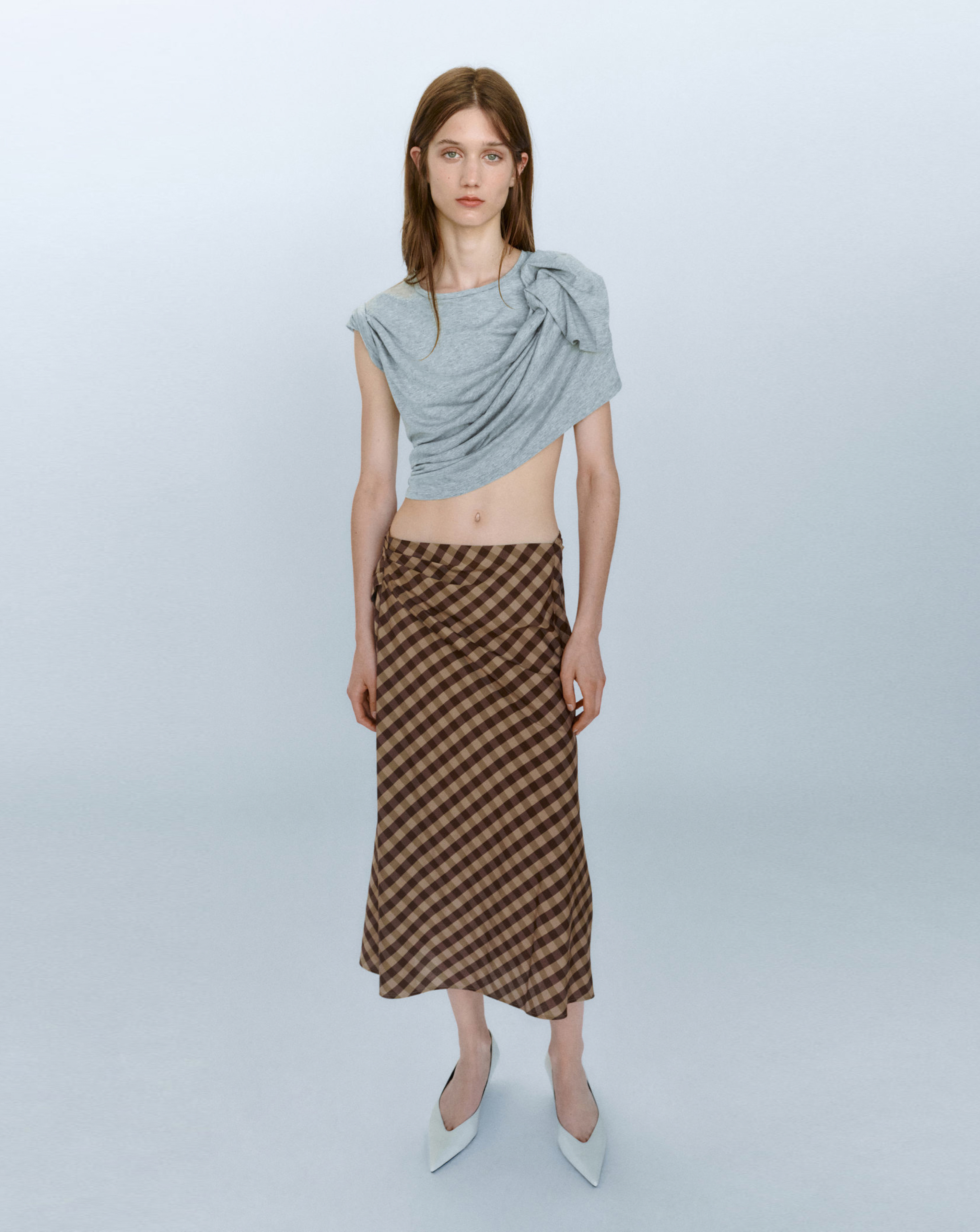 Mango Gingham Skirt With Draped Detail