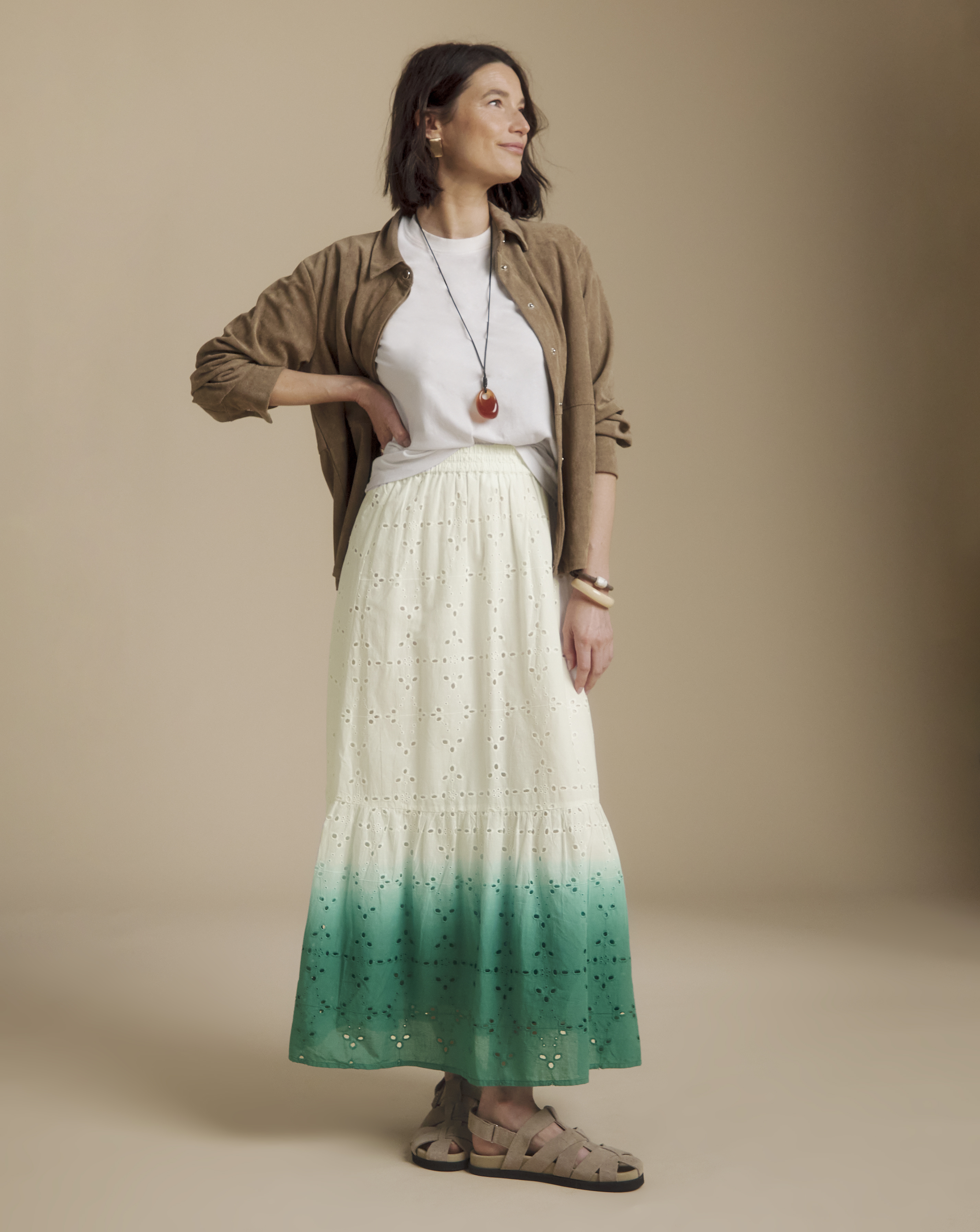 Julipa White Ombre Pure Cotton Broderie Skirt