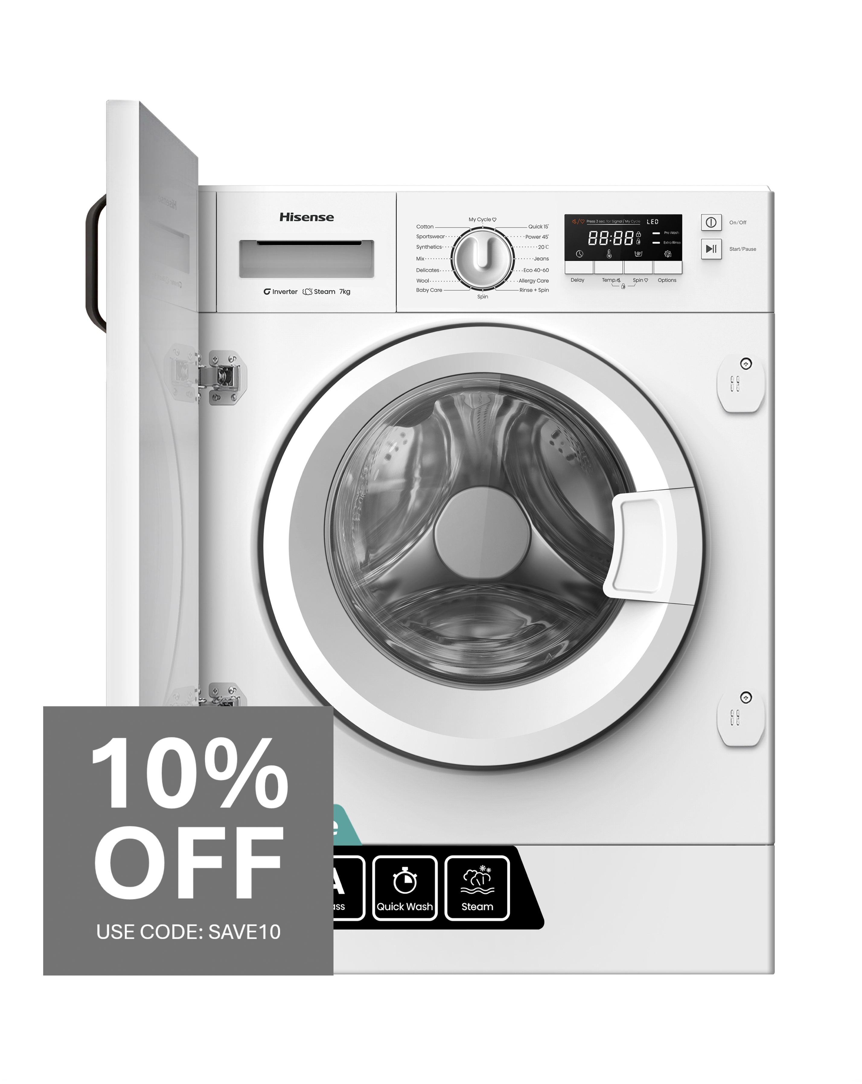 Hisense WF3M741BWI Integ 7kg WM Wh