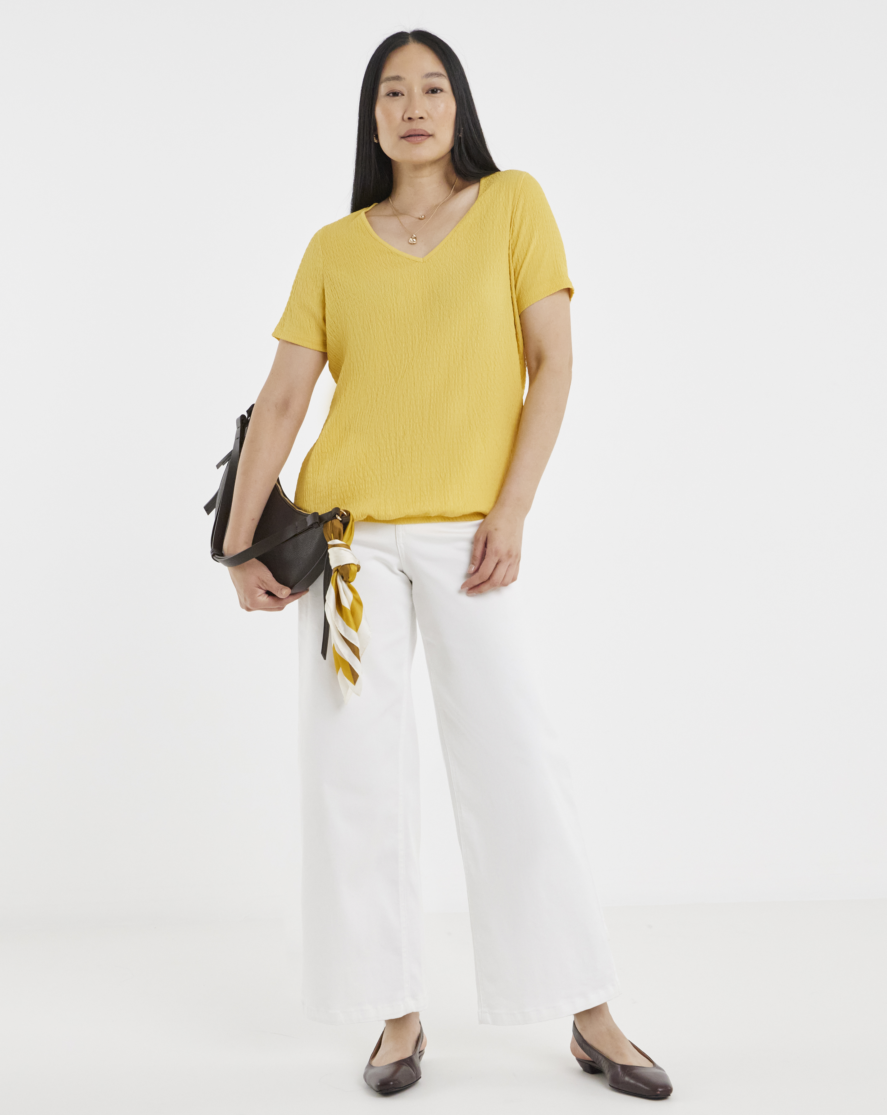 Yellow Textured Short Sleeve Bubble Hem Top