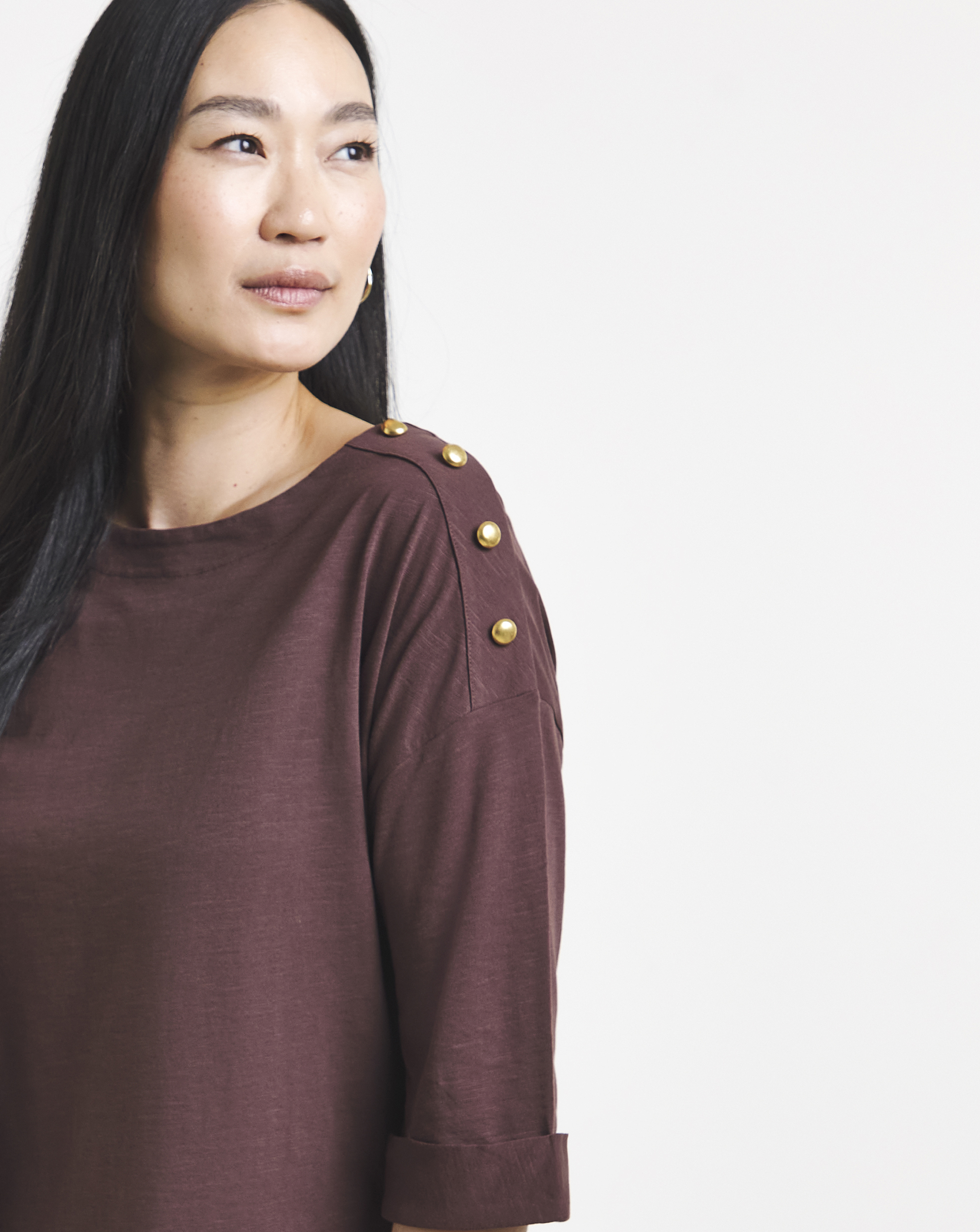 Chocolate Button Shoulder Longline Top
