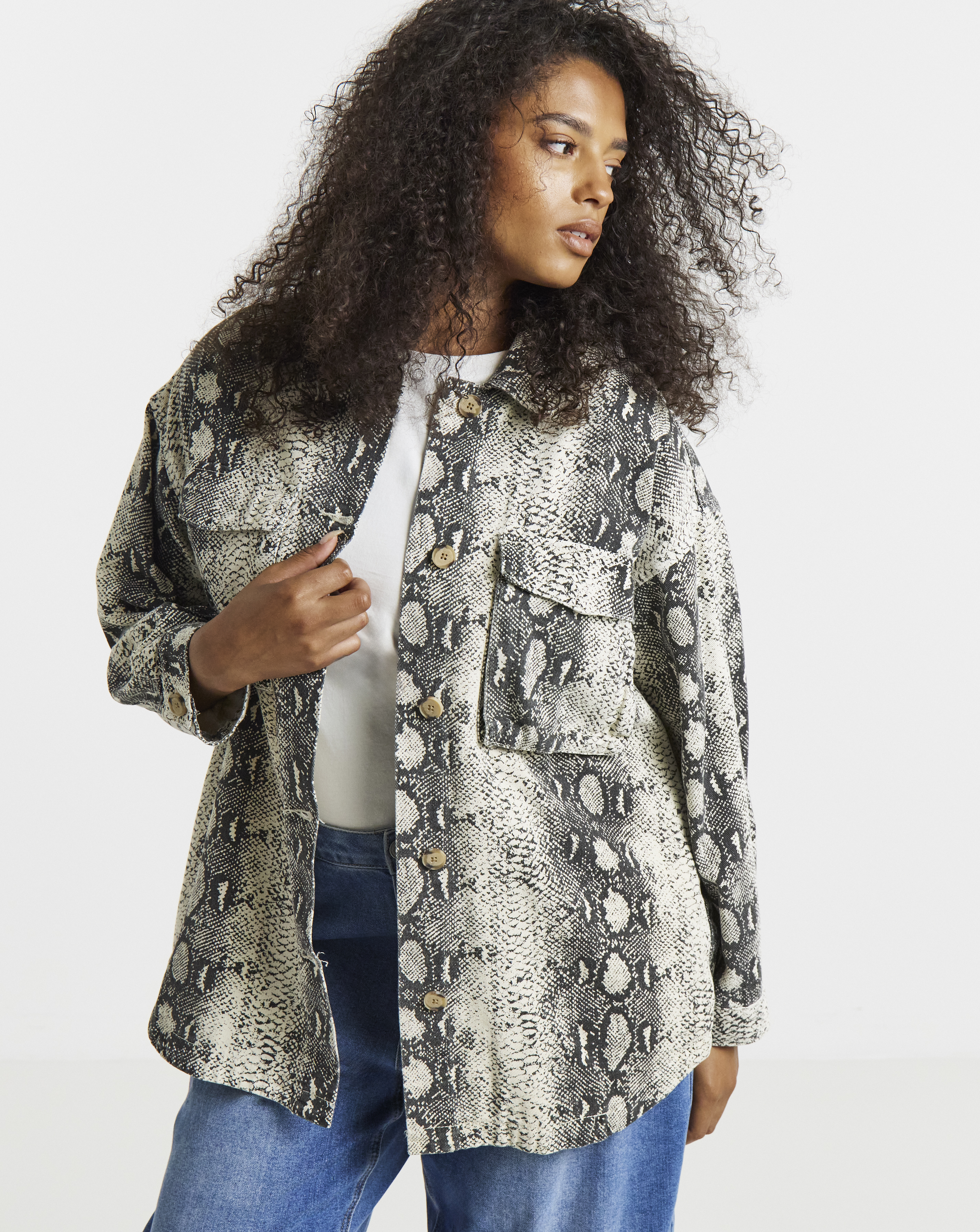 SBE Black Snake Print Utility Shacket