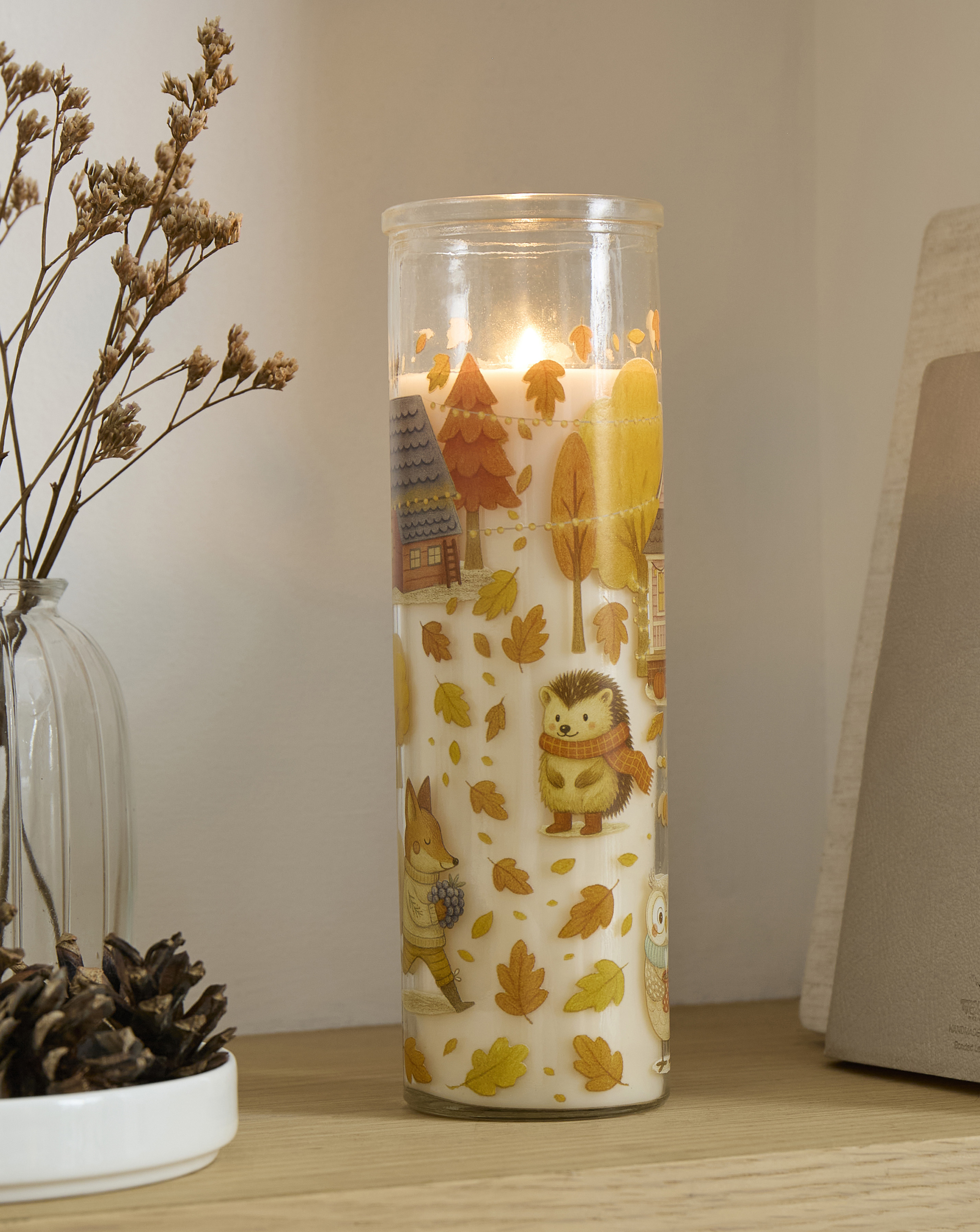 Creature Comforts Print Cinnamon Woods Scented Glass Tube Candle