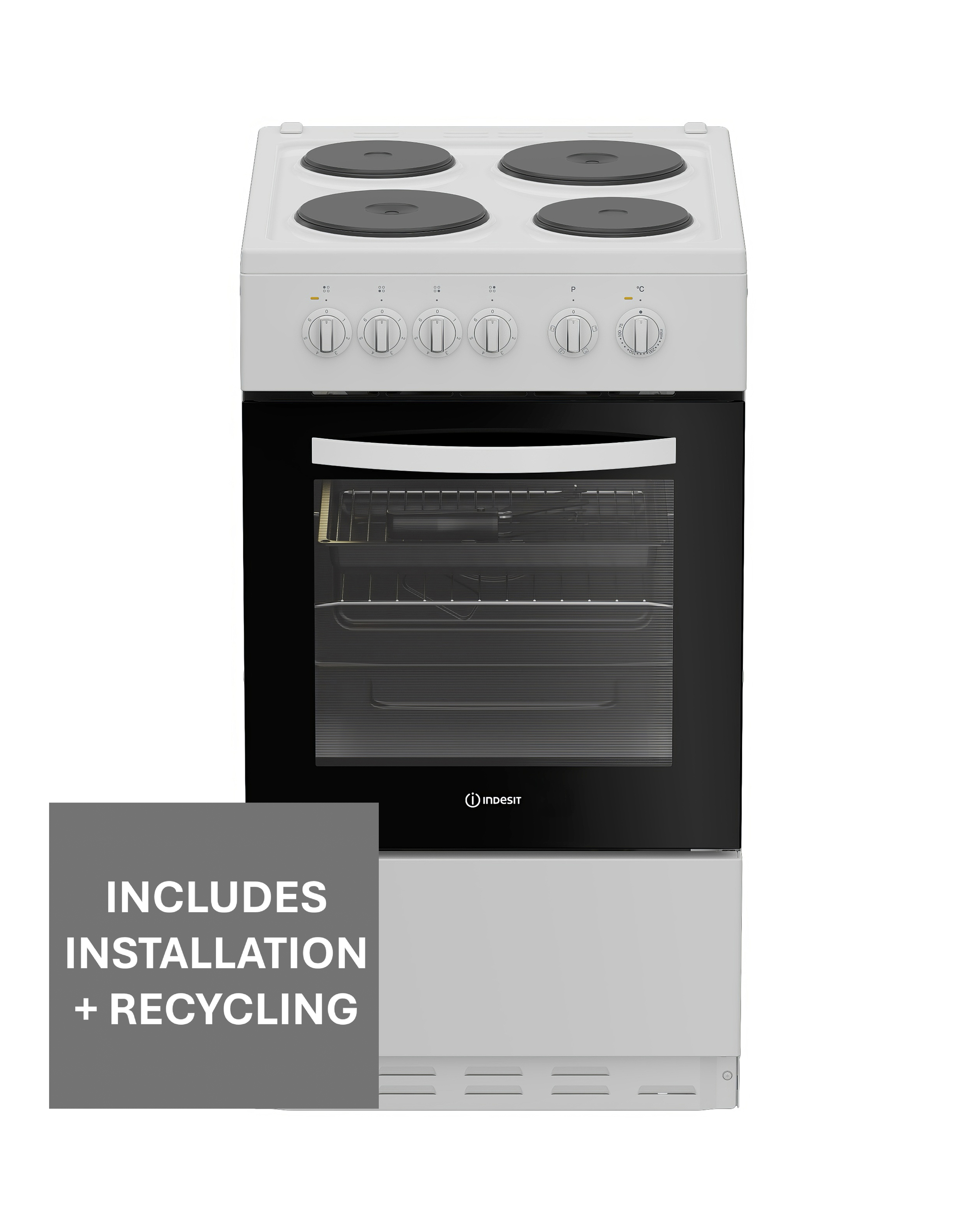 Indesit I5E3KMW 50cm Electric Single Cooker - White + Installation
