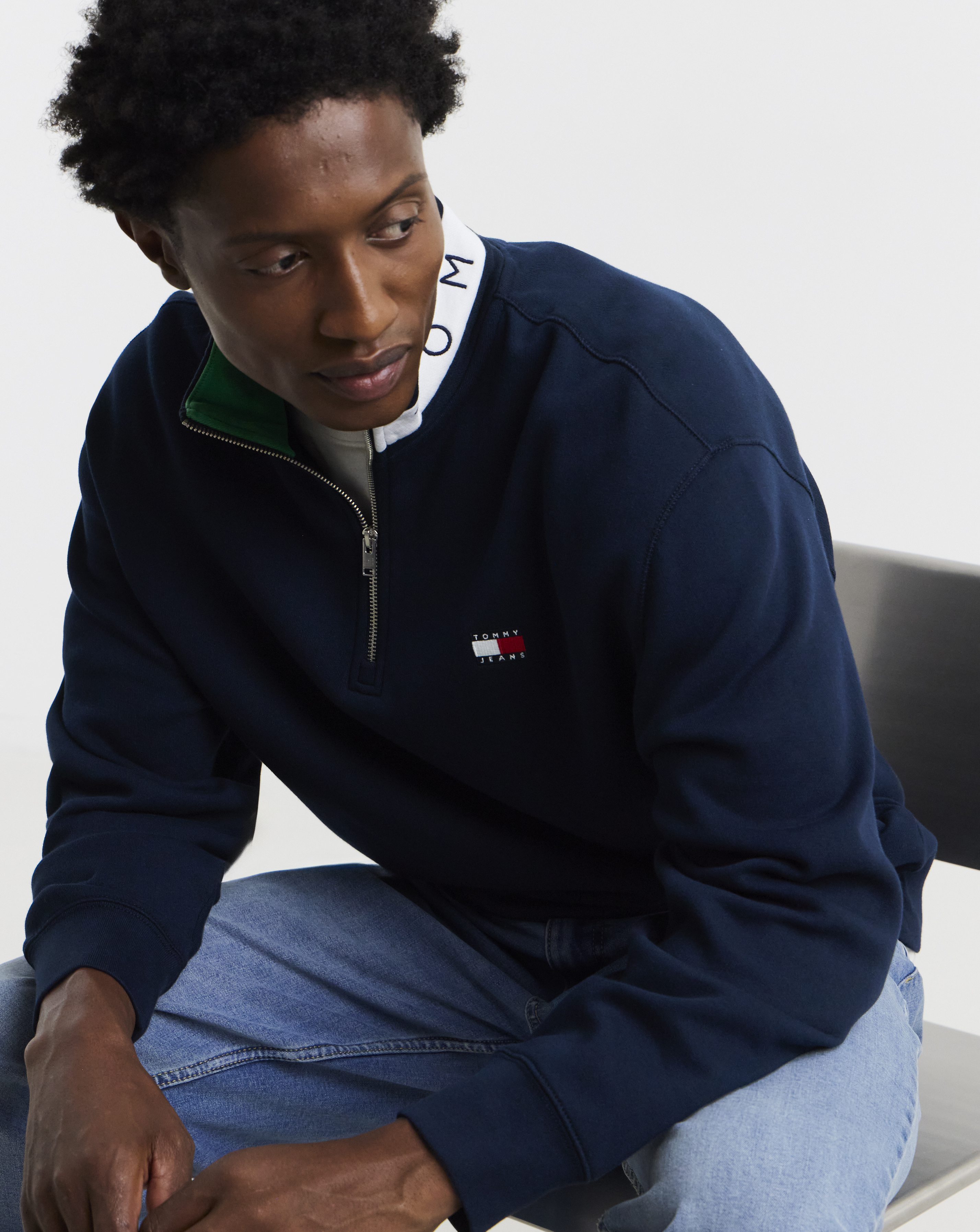 Tommy Jeans Men's 1/4 Zip Collar Logo Cotton Fleece - Dark Blue - 2XL - Image 5