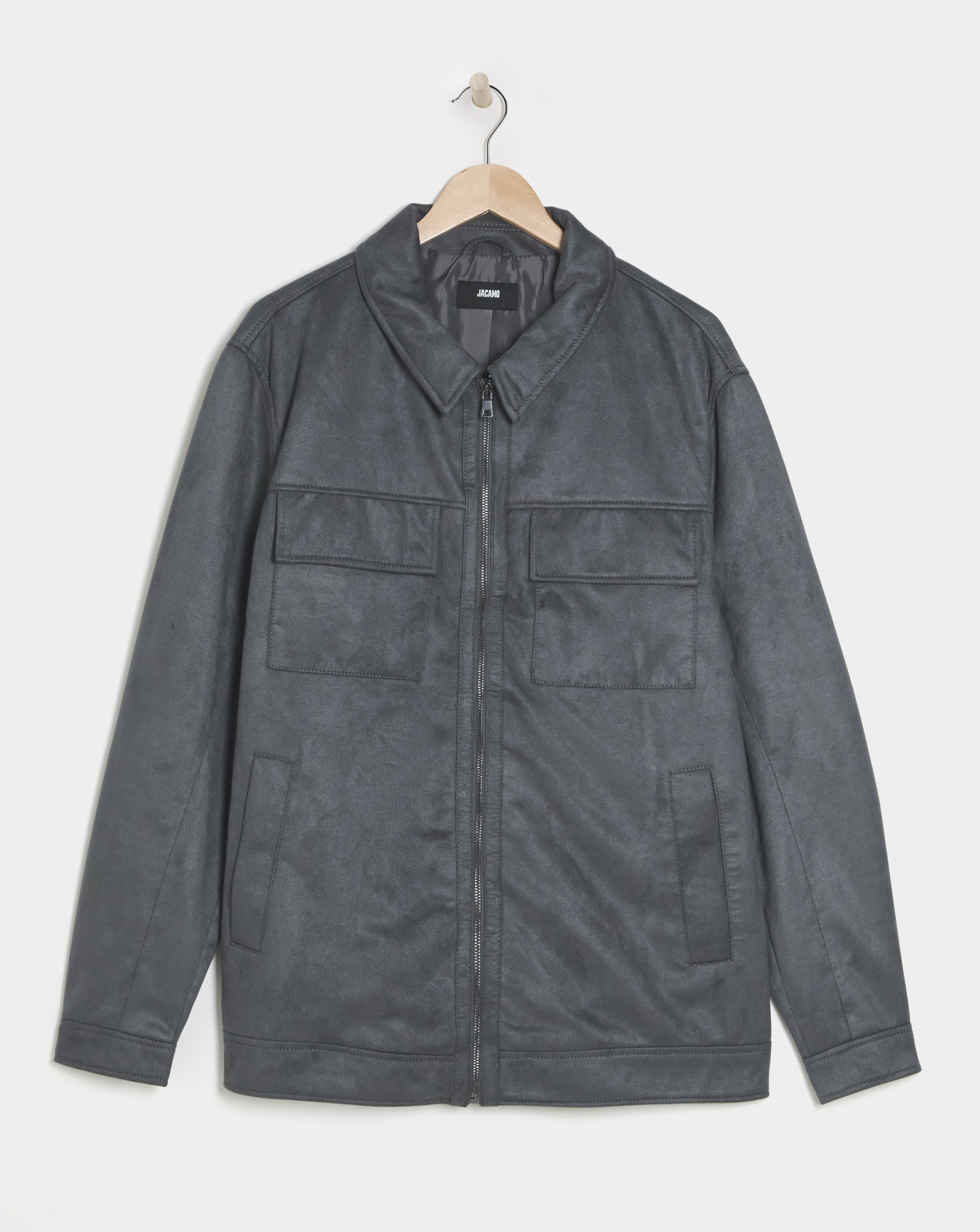 Grey Faux Suede Zip Jacket