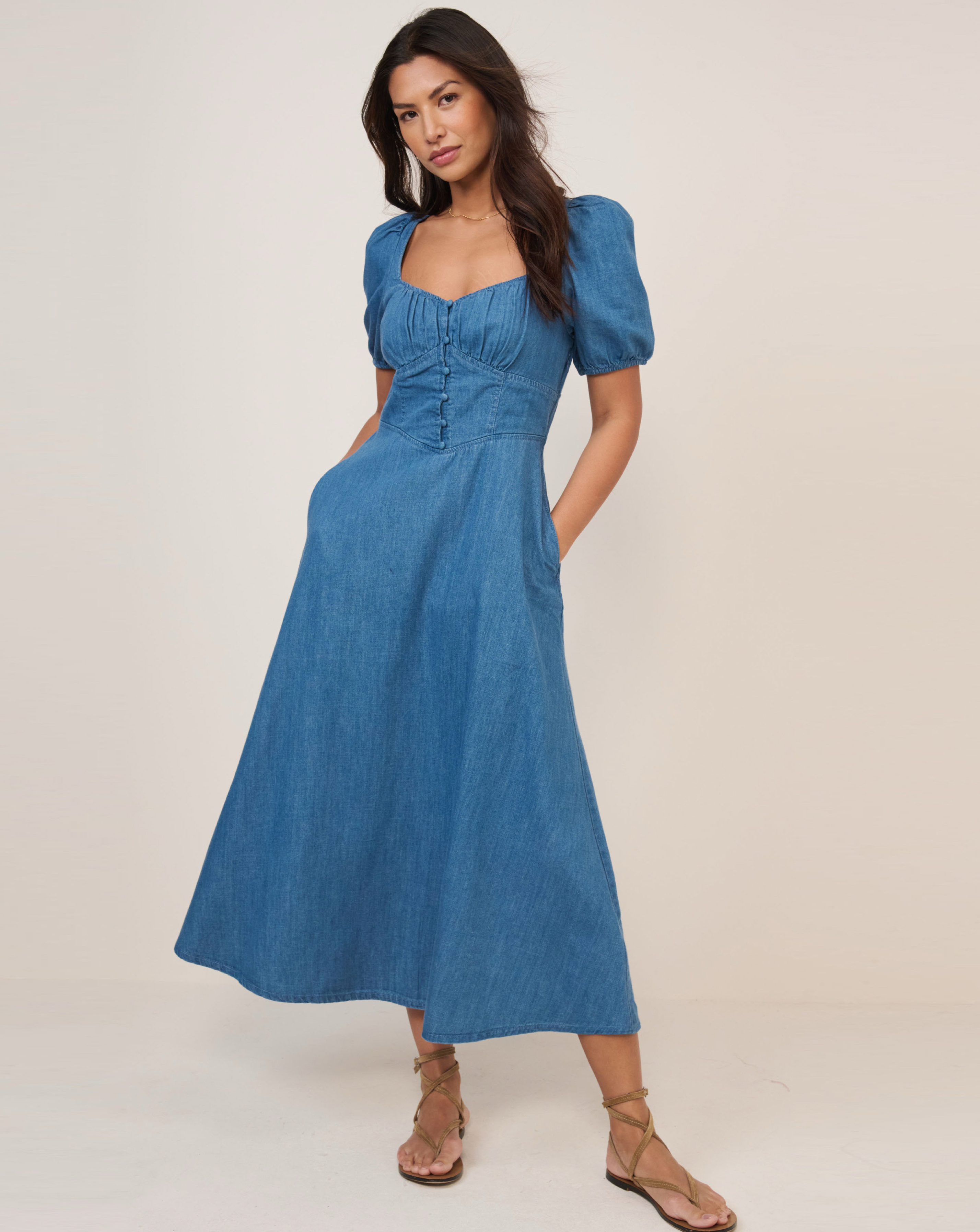 New In - NOBODYS CHILD TULLA MIDI DENIM DRESS