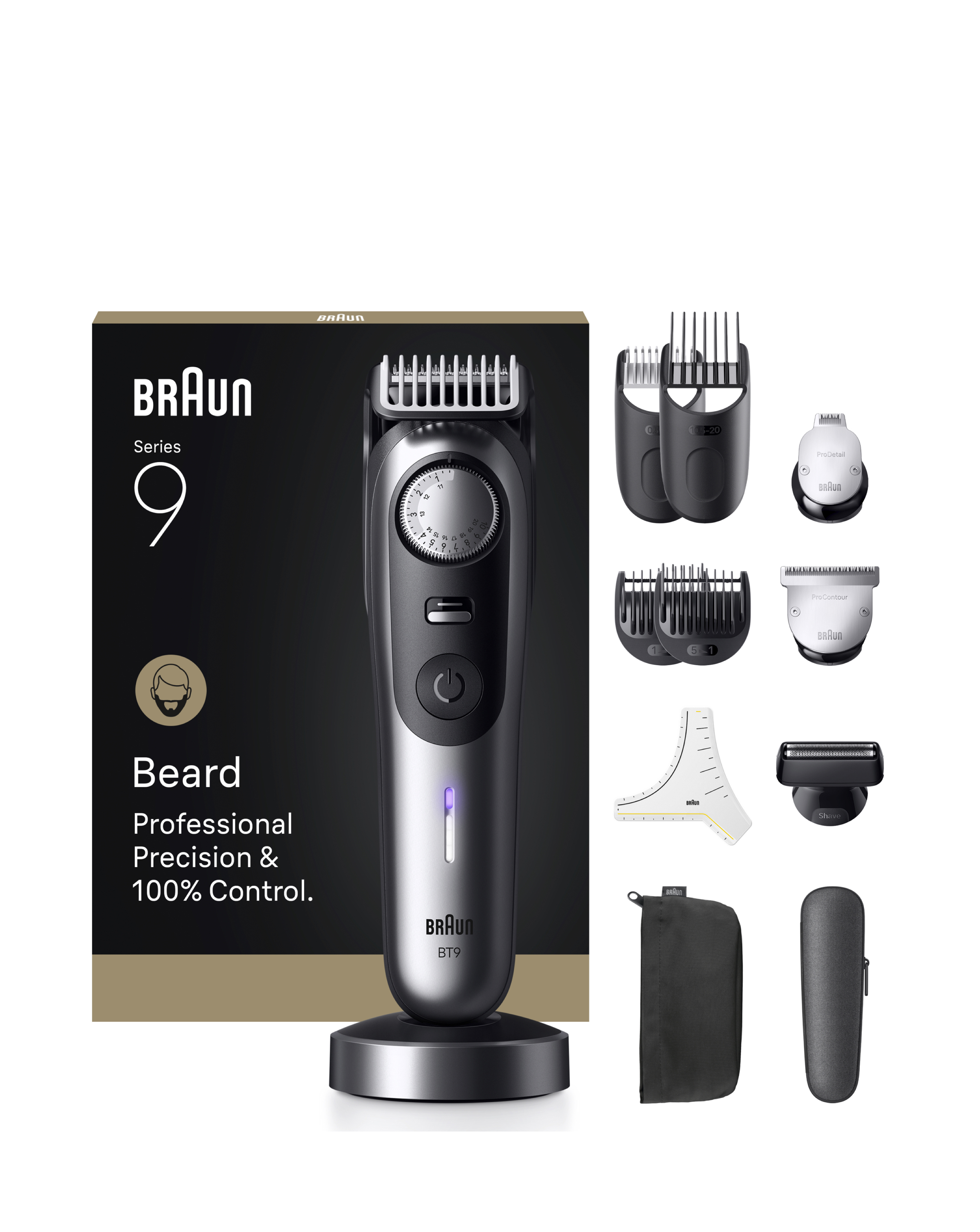Braun Beard Trimmer Series 9 BT9560 - ProBlade, 52 Lengths, 12 Barbering Tools - Silver - Image 15