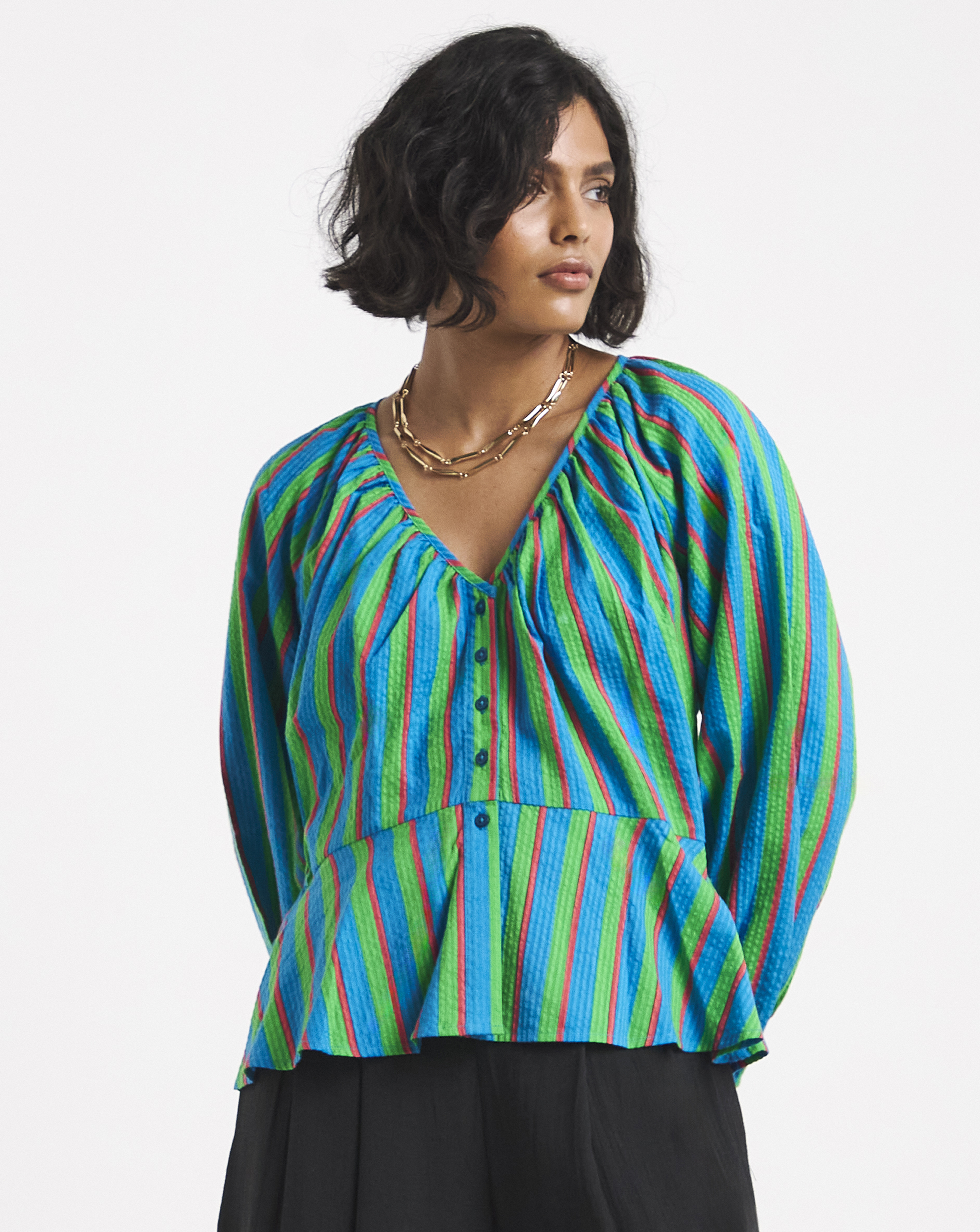 New In - Multi Stripe Peplum Top