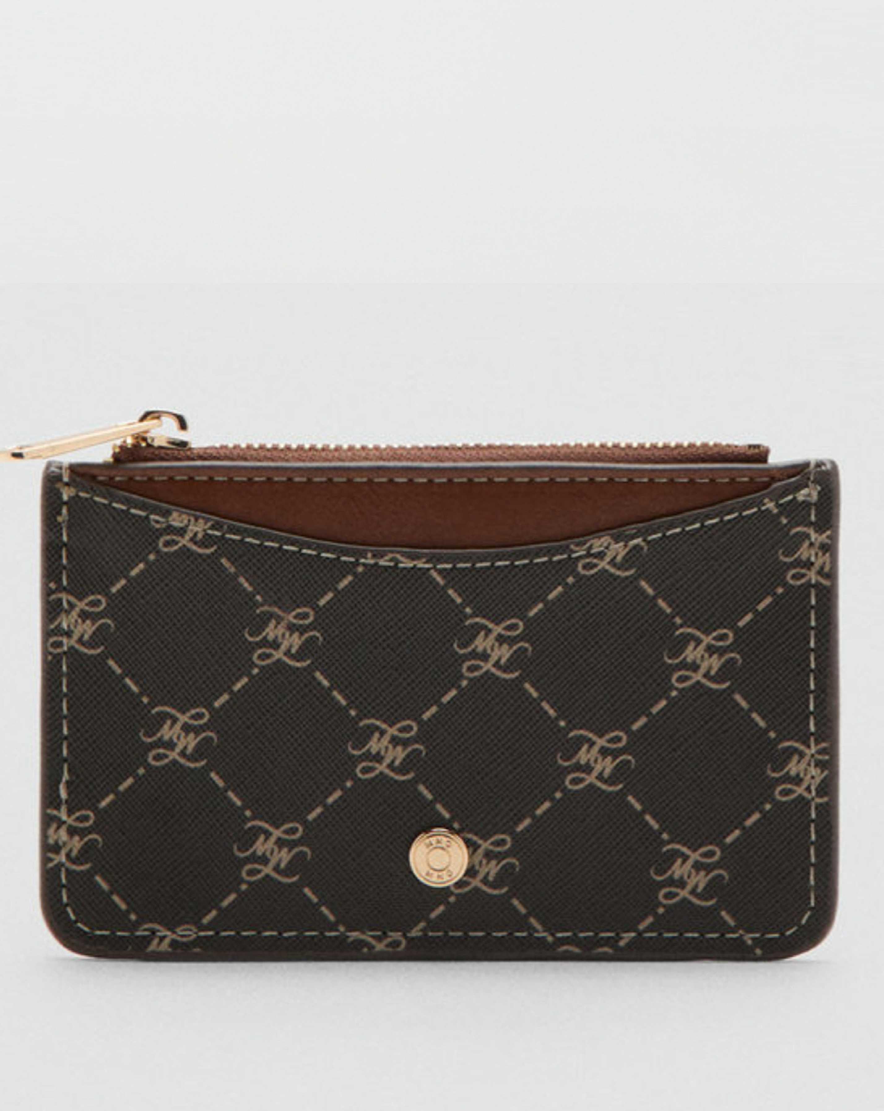 Mango Women's Brown Logo Zip Card Holder Size ONE SIZE