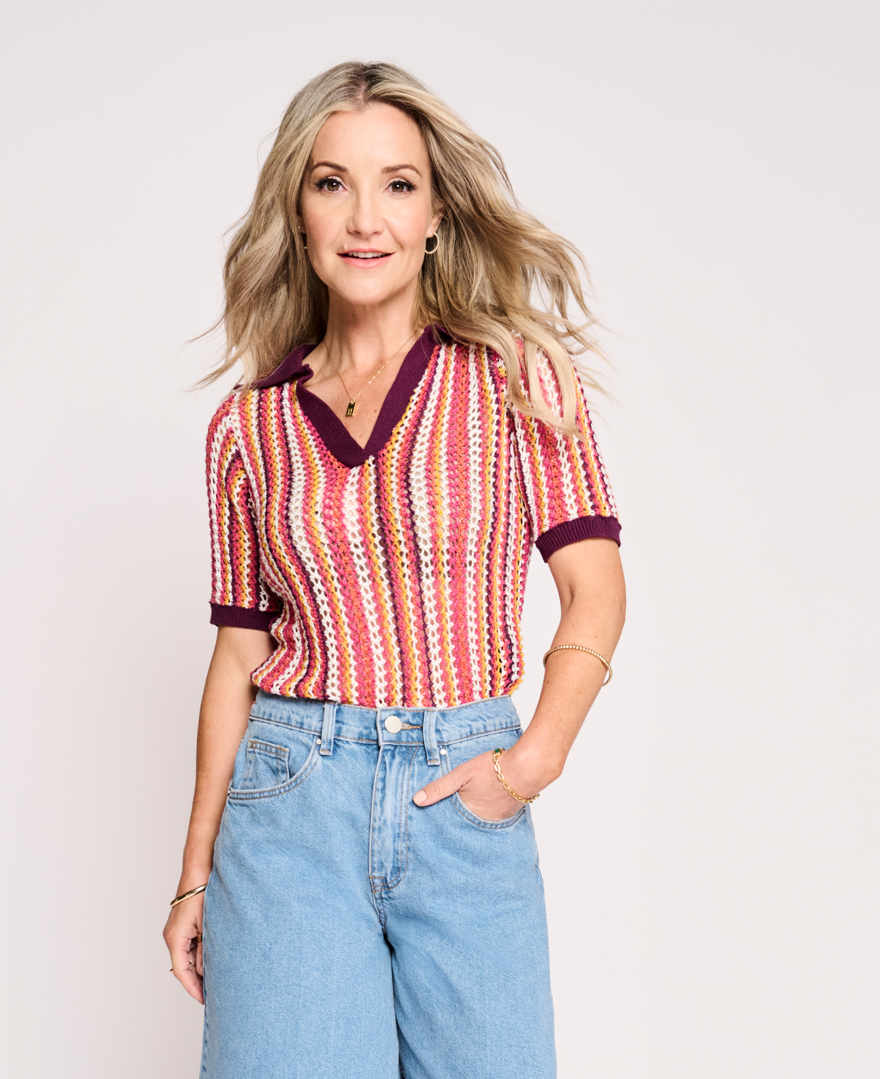 Crochet Stripe Knitted Short Sleeve Polo