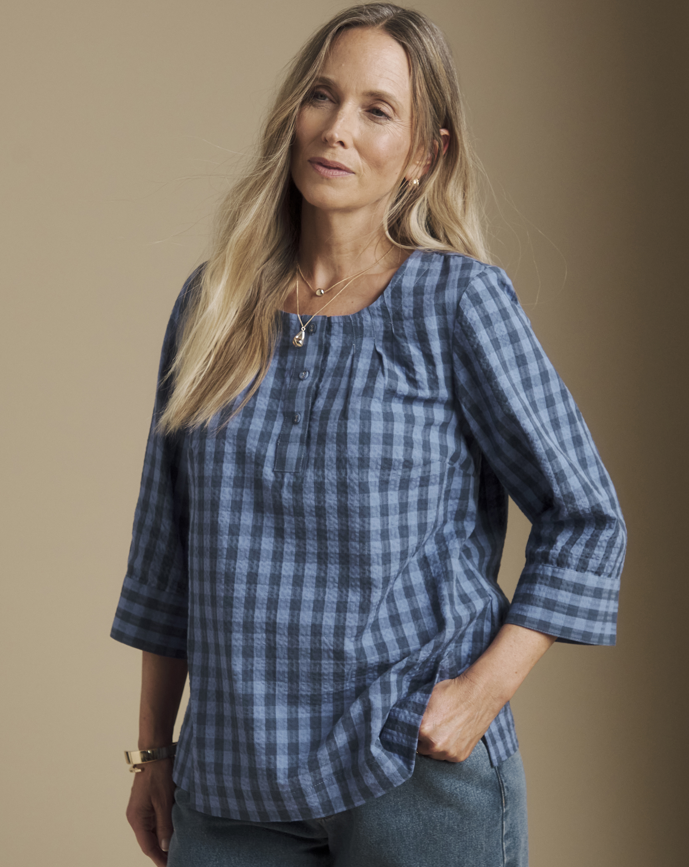 Julipa Seersucker Half Button Blouse