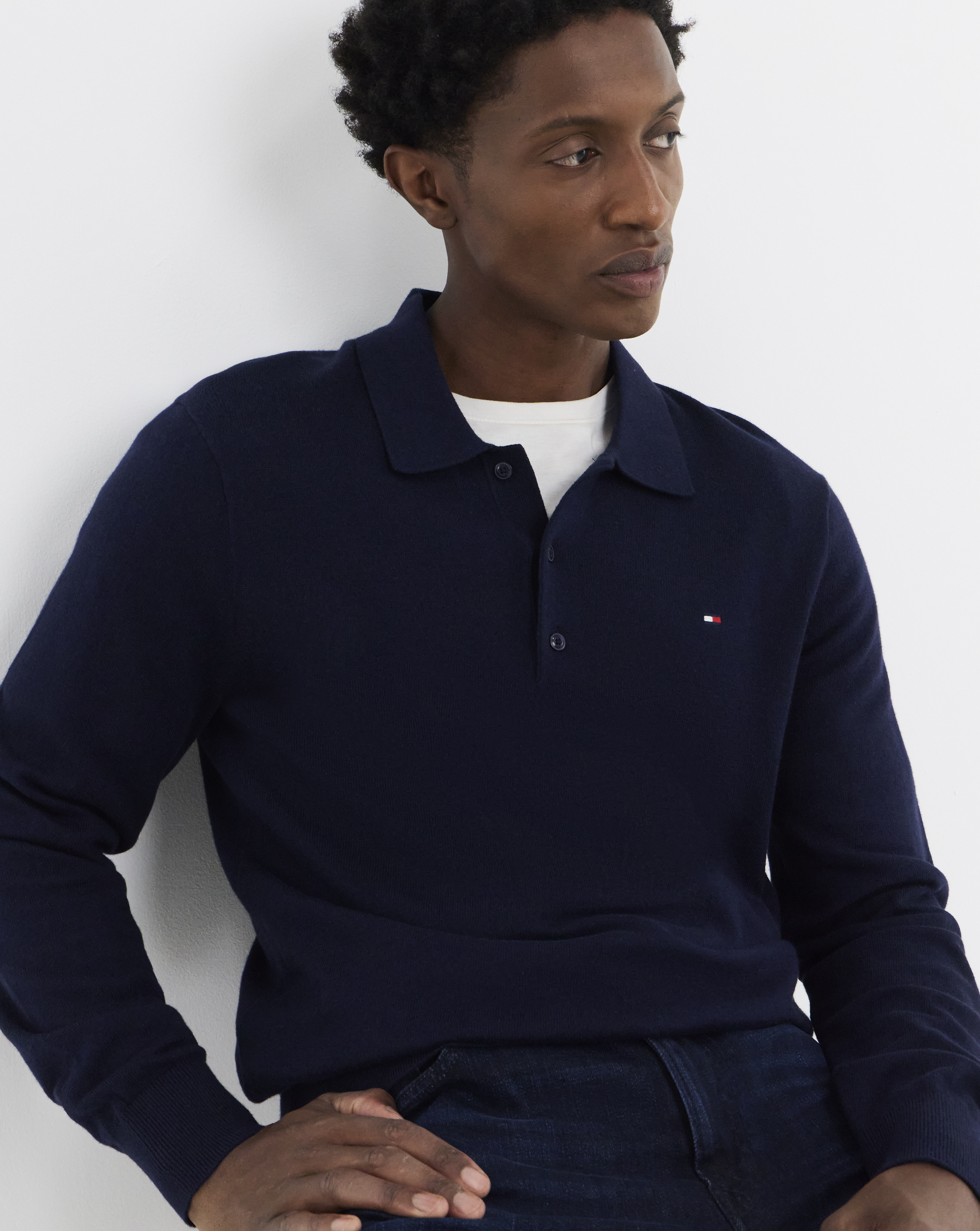 Tommy Hilfiger Cotton/Cashmere Polo Jumper Men's Navy Blue Large - La Redoute - Image 3